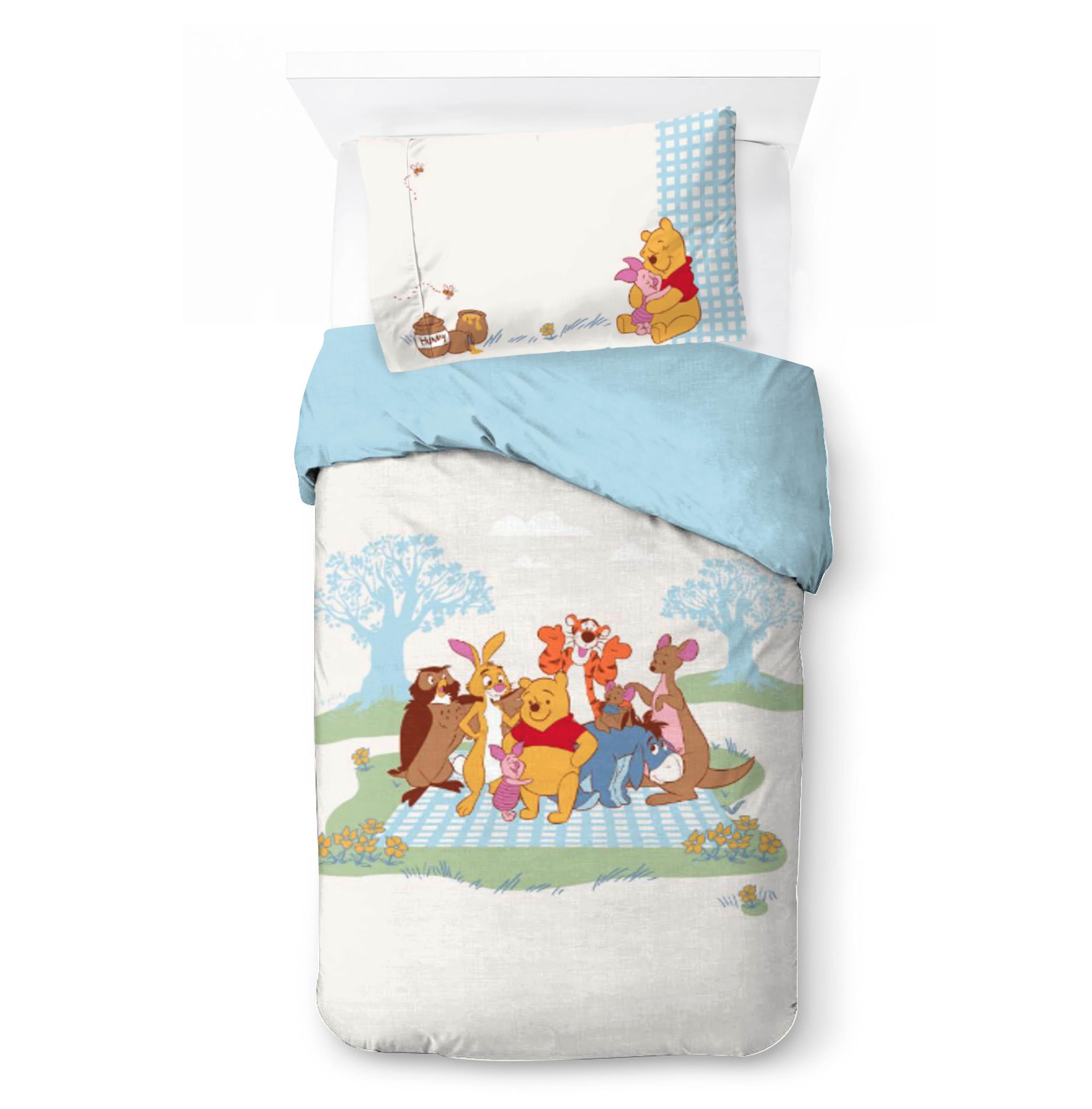 Jay Franco Children's Disney Winnie The Pooh Single Duvet Cover Set – 100% Cotton Super Soft Bedding with Pillowcase, Official Licensed Product, White, 2 Piece Set