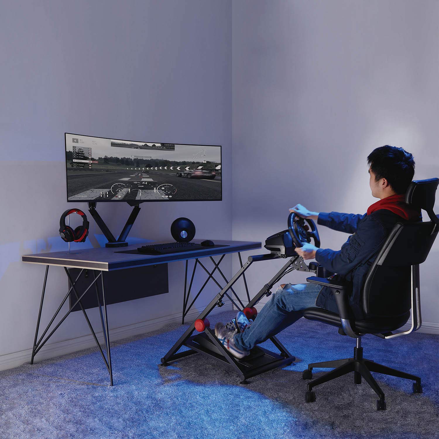 RS155 Simulatore di Corsa Supporto per Volante per Gioco Pieghevole Regolabile Racing Simulator Gaming Pedali Leva del Cambio
