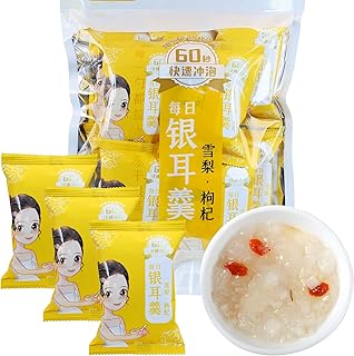 Hee Creek Snow Pear Goji Berries White Fungus Soup 5.6oz/160g (10 pack x 16g) Healthy Nutritious Instant Freeze Dried Tremella Porridge Snow Fungus, No Additives, Ready in Minutes 即食早餐代餐 雪梨枸杞银耳羹