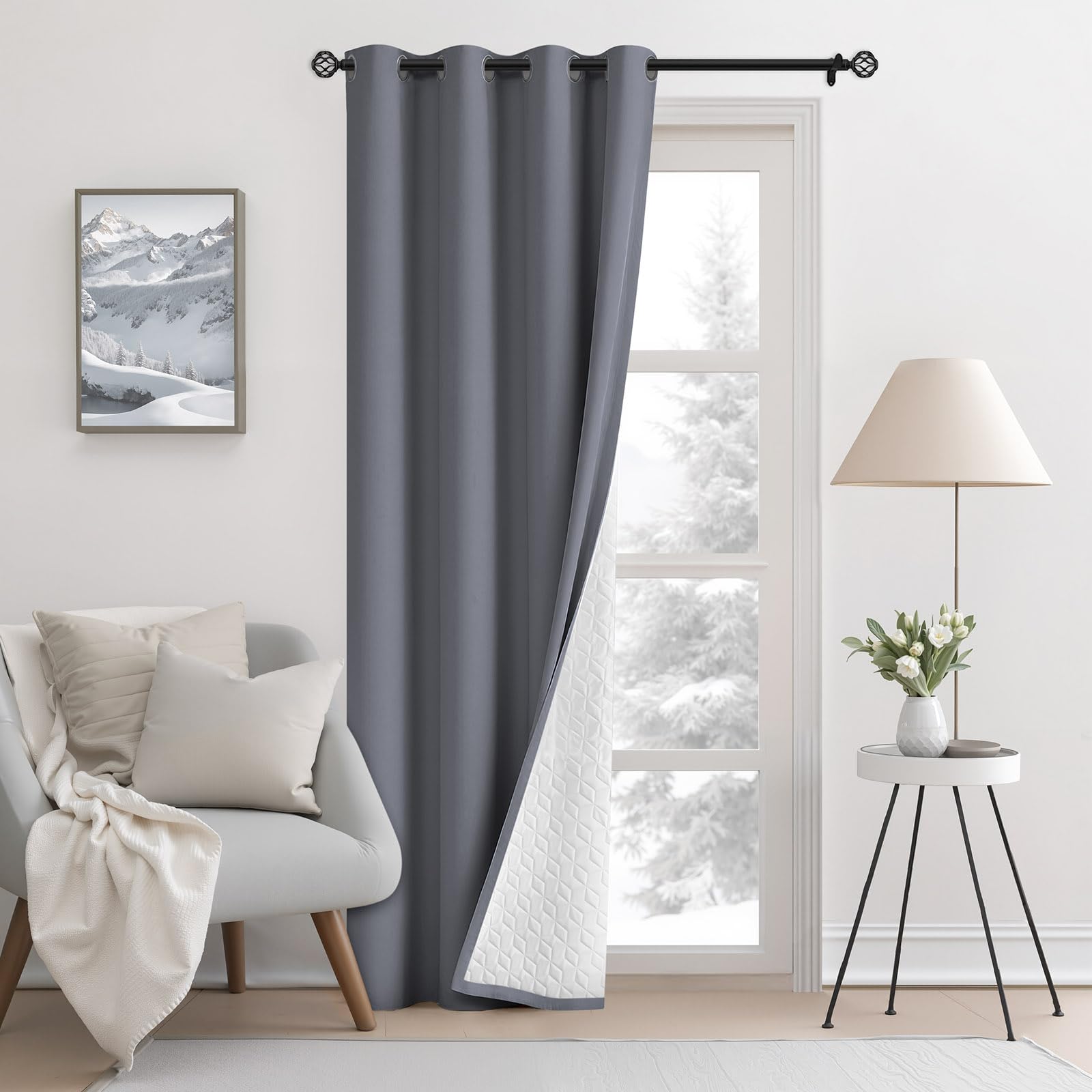 AOOSA Thermal Insulated Curtain, 52"x 84" Winter Eyelet Doorway Cover with Tieback, Windproof Soundproof