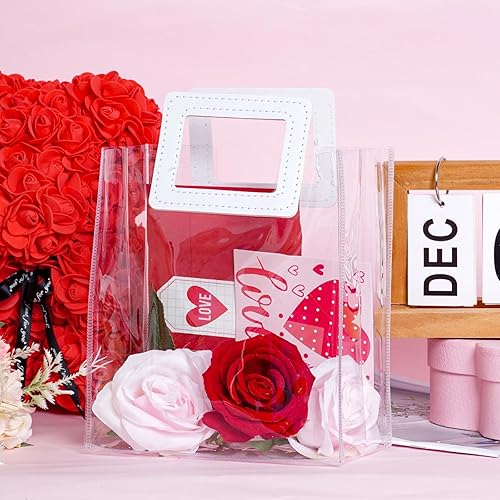 Miniatura 5 de Yolyoo Paquete de 15 bolsas de regalo transparentes con asas blancas, bolsas de plástico de PVC transparentes para envolver regalos, bolsas de