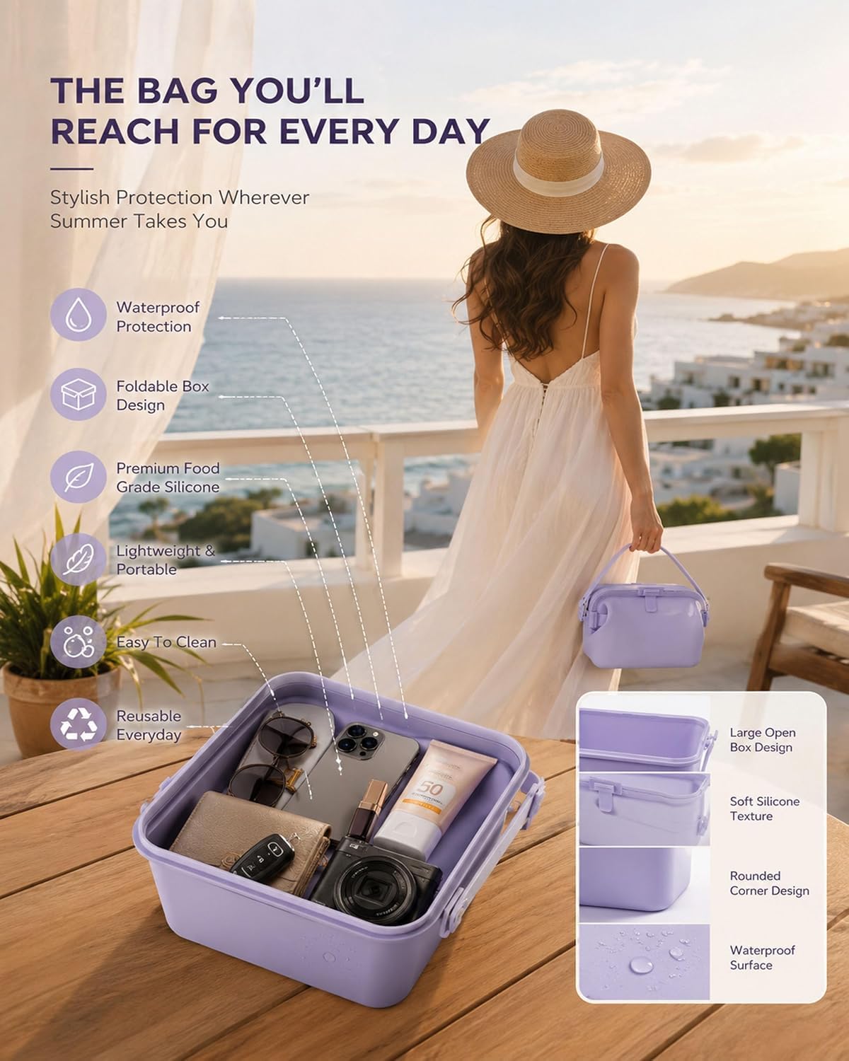 Generisch Wasserdichte Schwimmtasche FüR Damen, Zusammenfaltbare Strandtasche Mit Wasserdichtem Silikonfach FüR Nasse GegenstäNde, Geeignet FüR Schwimmen, StrandausflüGe Und Poolpartys