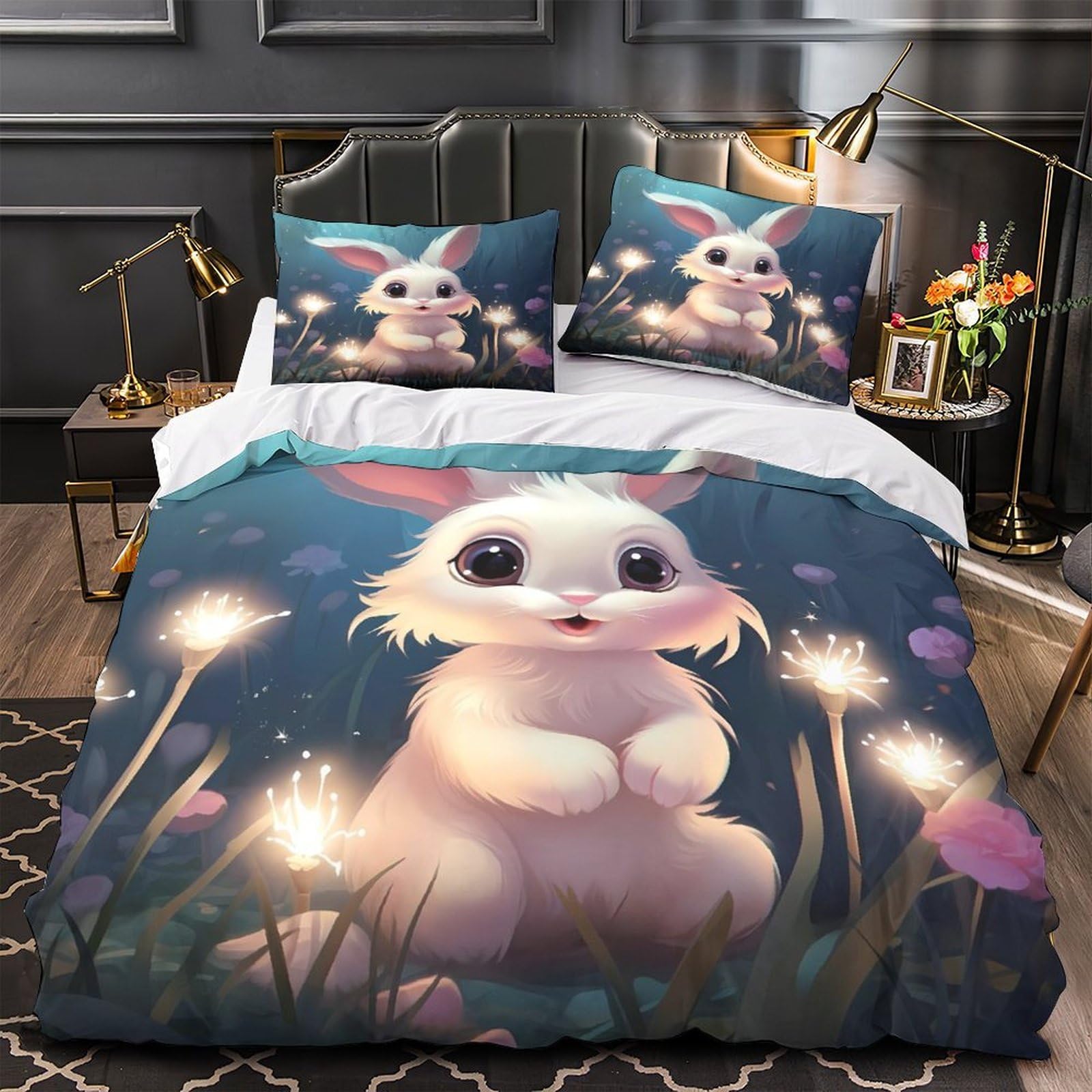 Housse couette lapin 140x200cm cadeau fille garçon