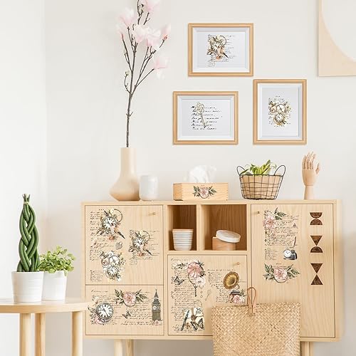 Miniatura 5 de Transferencias de Flores Frotables para Manualidades - 8 Hojas de Calcomanías Florales Vintage para Muebles, Pegatinas de Transferencia de Reloj de