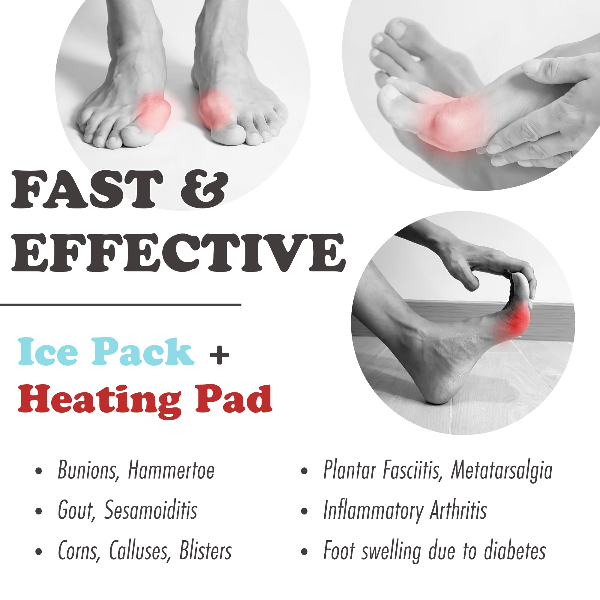 Paquete de hielo para dedo gordo del pie, gel flexible para frío y calor, almohadilla térmica para aliviar el dolor de juanetes, enfermedad del ácido úrico, artritis (RA/OA), hallux valgus