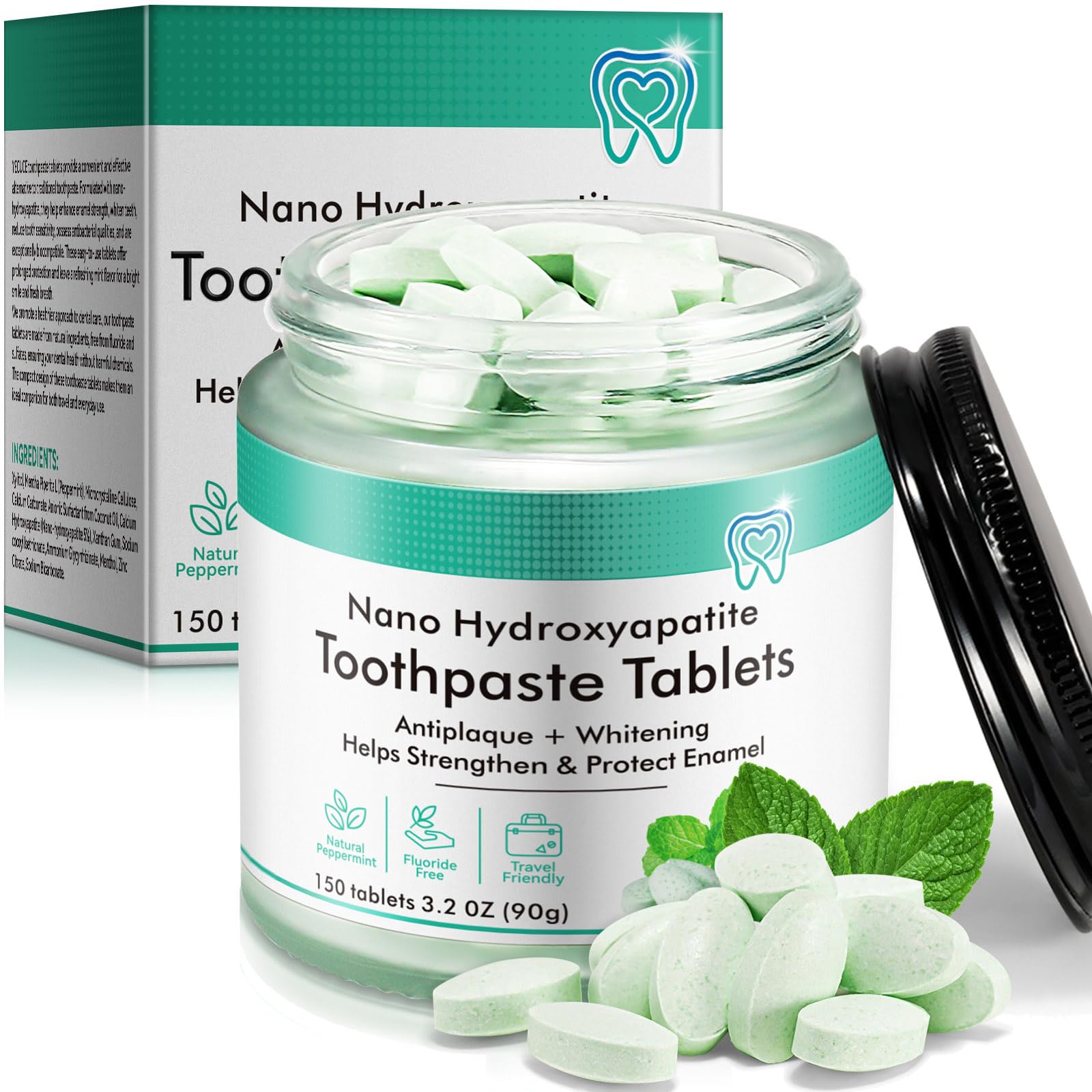Toothpaste Tablets 150PCS, Fluoride Free Toothpaste Tabs, Antiplaque Whitening Toothpaste Tablets, Sensitive Toothpaste Bites for Kids and Adults, Chewable Toothpaste Tablet, Travel Mouthwash Tablets