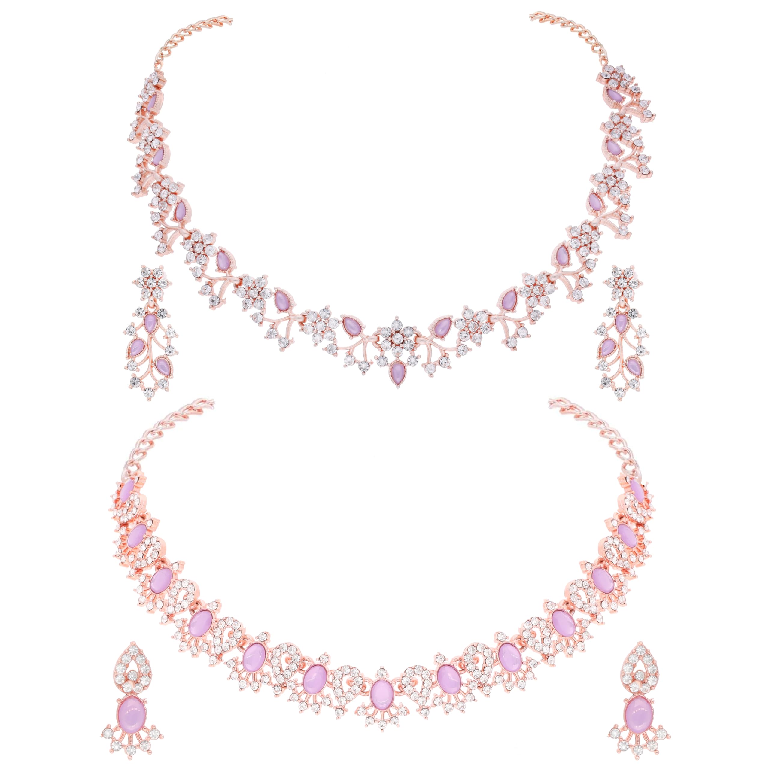 Brado Jewellery AD Stone Studded Rose Gold Polished Jewellery Choker Necklace Set and Matching Pair Of Earring For Woman and Girls (Lavender) (B0D9RW3Z8N) Amazon Price History, Amazon Price Tracker