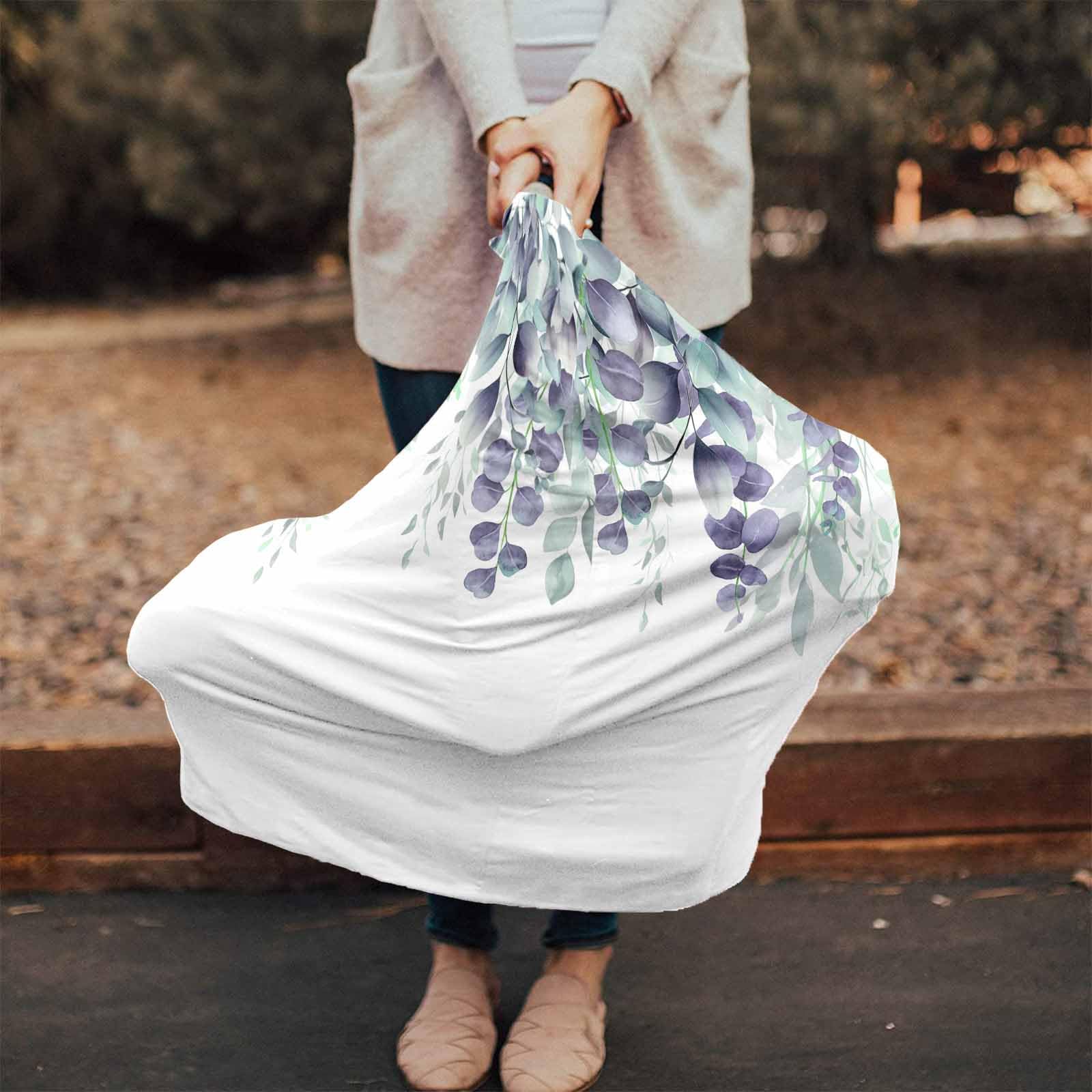 Nursing Cover for Breastfeeding Scarf, Spring Plants Eucalyptus Leaves Green Baby Car Covers Super Soft Multi Use for Canopy Shopping Cart Cover Blanket Stroller Cover