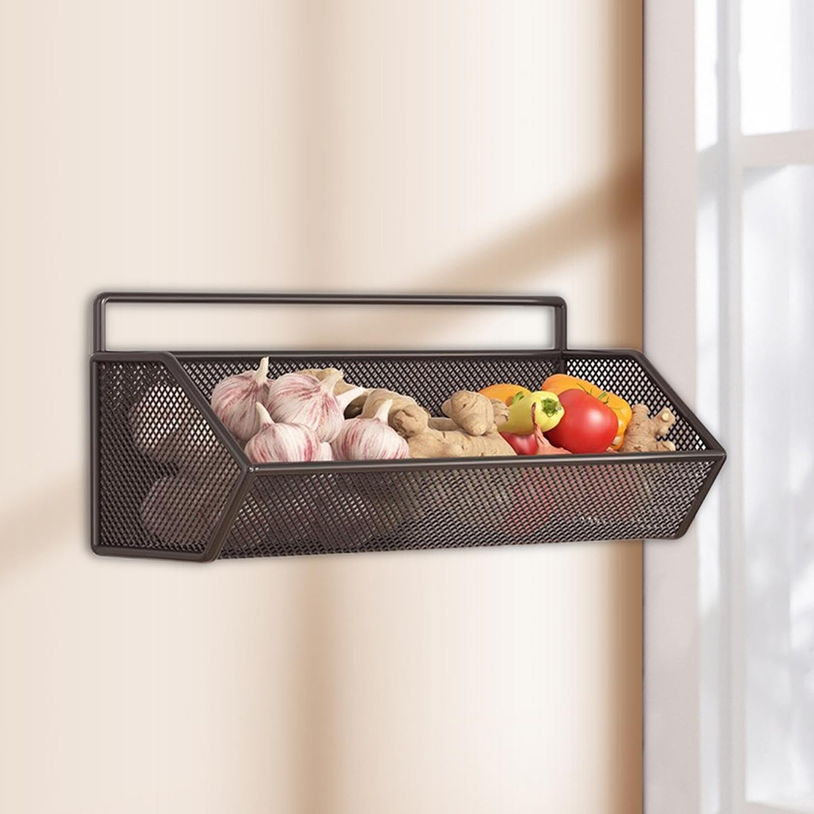 Colcolo Hängender Wandkorb, Aufbewahrungskorb, einlagig, Organisationskorb, Obstkorb, Hängeregal aus Metall für Küche, Gemüse und Knoblauch, m