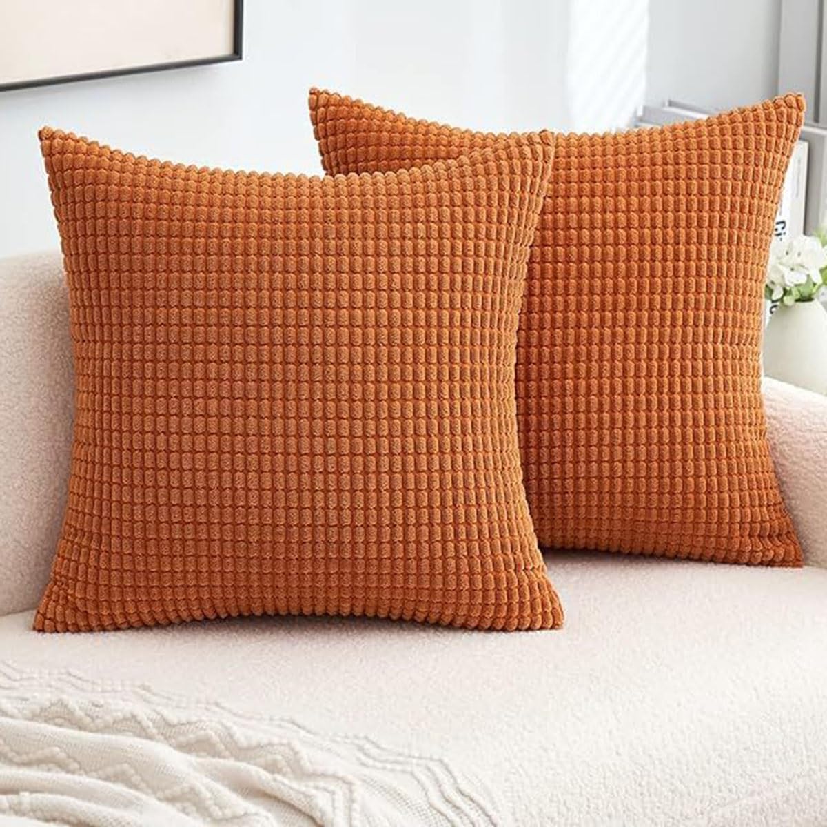 Swj-Swjssb Orange Throw Pillow Covers Pack Of 2 Pack Pillowcases Decorative Cushion Covers 50Cm X 50Cm,60Cm X 60Cm,Soft Corduroy Striped Pillows Protector For Living Room Couch Sofa Bed(,60X60 Cm (Pack Of 2))