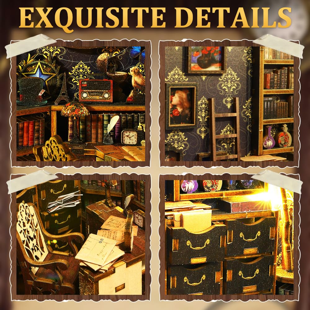 Book Nook Kit, domek dla lalek "zrób to sam", miniaturowy domek z oświetleniem, zestaw modelarski, Book Nook Fantasy "zrób to sam", miniaturowe drewniane puzzle, biblioteka, wkład do regału na