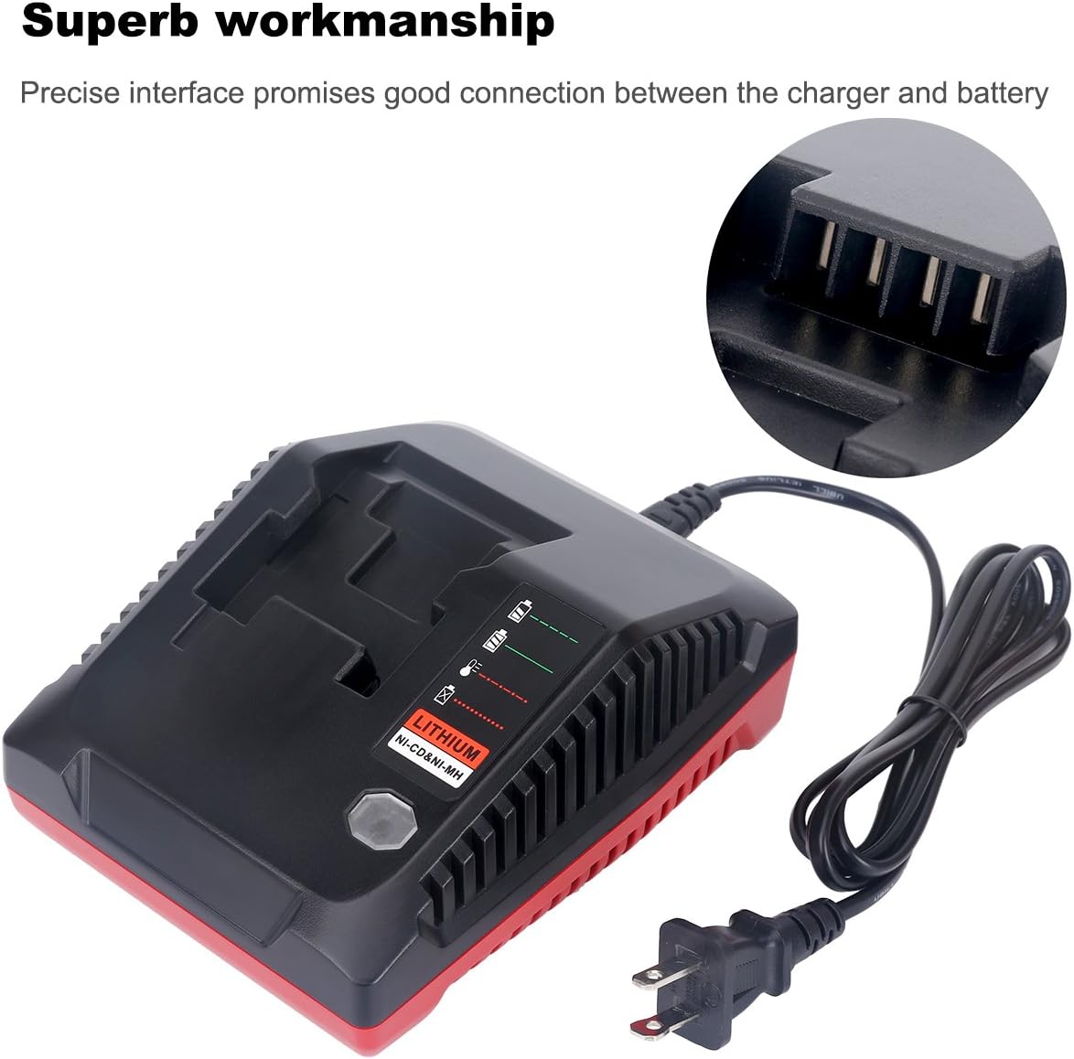 Lasica 18V 3.0A Fast Battery Charger PCXMVC Replacement for Porter-Cable 18-Volt PC18B NiCd, NiMh & Lithium Cordless Tool Battery Packs PC18BL PC18BLEX Compatible with Porter Cable 18V Charger PCMVC - Image 7