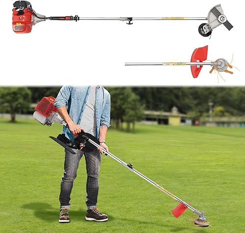 Miniatura 7 de Desbrozadora de malezas a gas de 43 cc, recortadora de cuerda de gas con 2 cabezales de cuchilla y motor refrigerado por aire, herramientas de