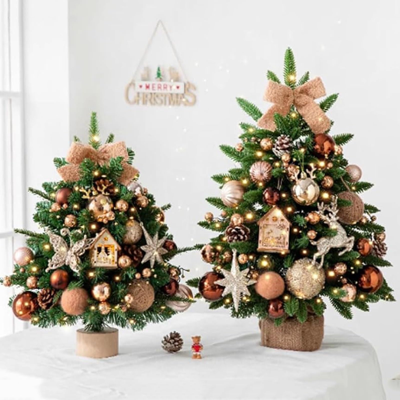 Alberi di Natale artificiali da tavolo da 45/60/90 cm, piccoli alberi di Natale con luci for decorazioni fai da te for le feste natalizie Piante artificiali(Rot,45CM)