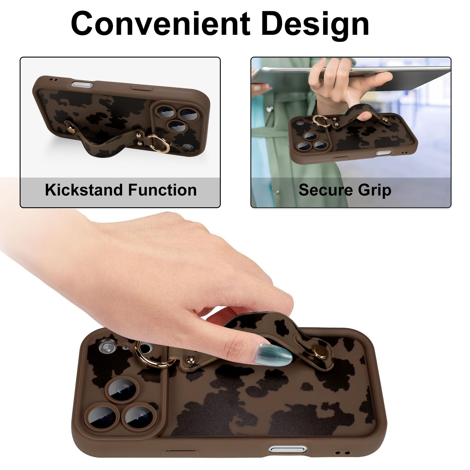 Funda compatible con iPhone 17 Pro Max con correa de mano para el dedo, para niñas y mujeres, bonita y divertida funda de teléfono con soporte para pulsera, funda protectora de silicona