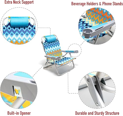 Miniatura 6 de SUNNYFEEL Silla de playa baja extra ancha de 28 pulgadas, 5 posiciones planas, sillas de camping plegables portátiles de gran tamaño XL con soporte