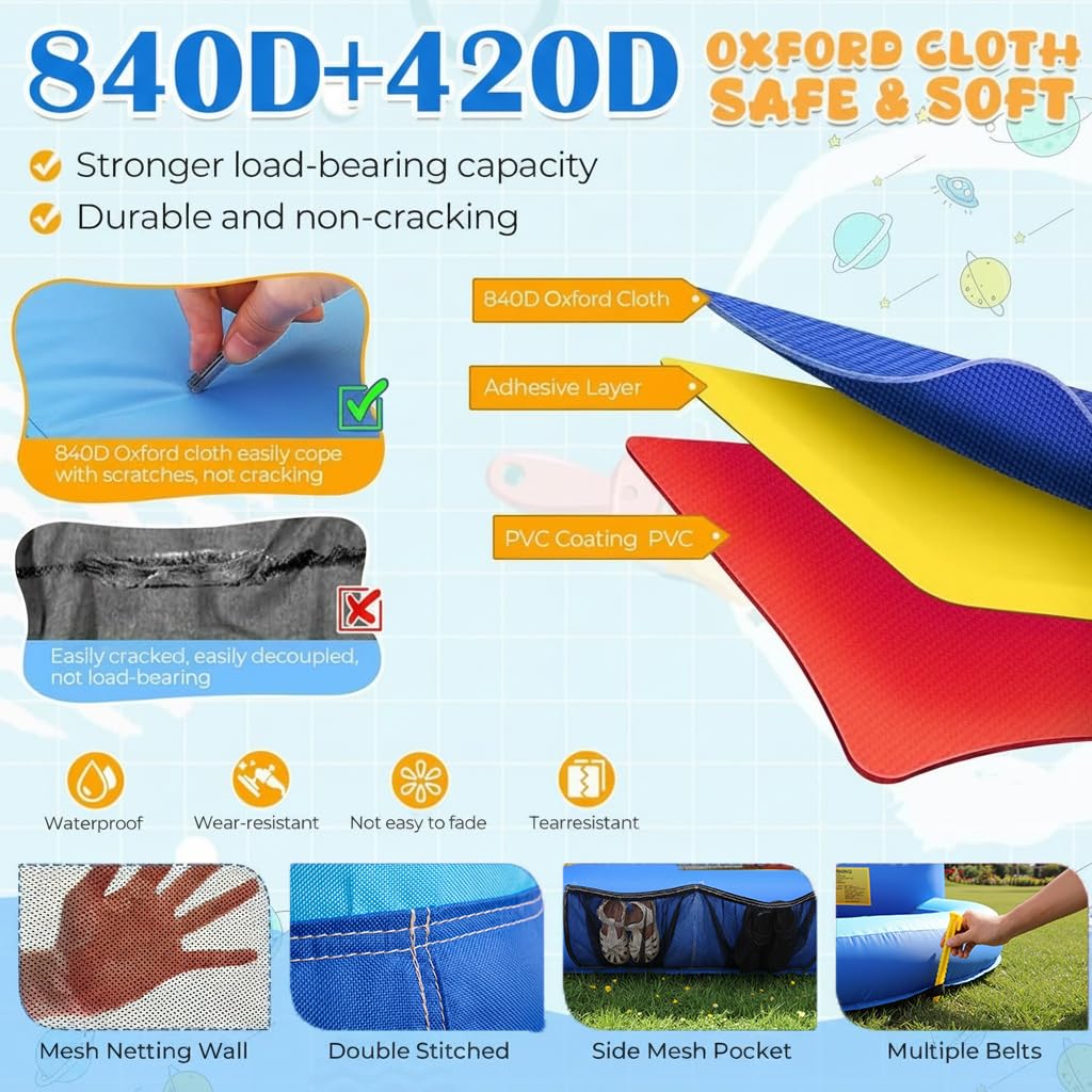 AKEYDIY Castillo Hinchable con Tobogán y Piscina de Bolas 310 x 265 x 215 cm, para Niños de 3 a 8 Años, para Interior/Exterior (Rojo con Piscina)