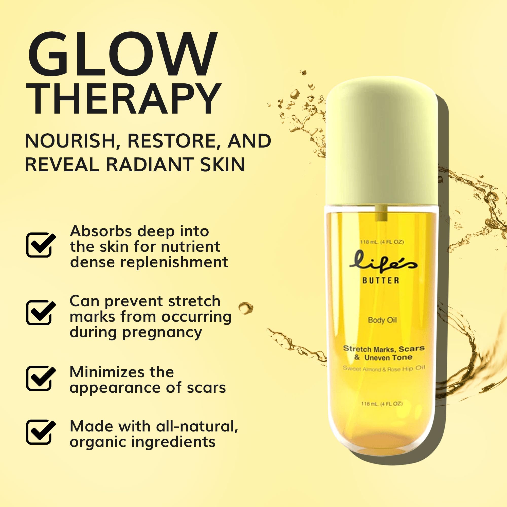 Life’s Butter Body Oil - Hydrating Stretch Mark & Scar Care For All Skin Types - Made in USA, Cruelty-Free, Hypoallergenic -100% Natural & Organic - Jojoba, Sweet Almond & Grapeseed Oils - Smooth Skin