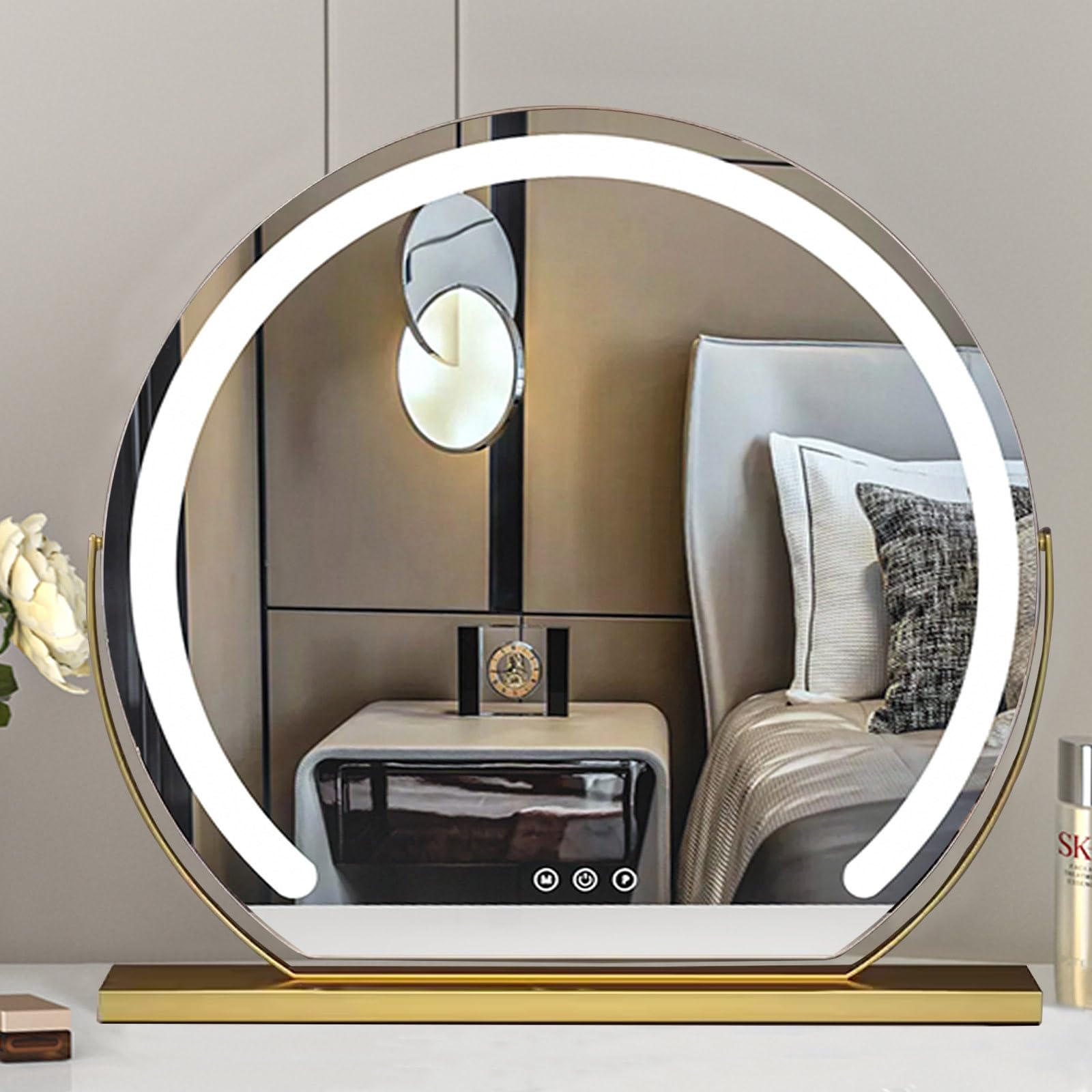 Espejo de maquillaje LED de mesa Lar de 42 cm, espejo estético con luz para dormitorio