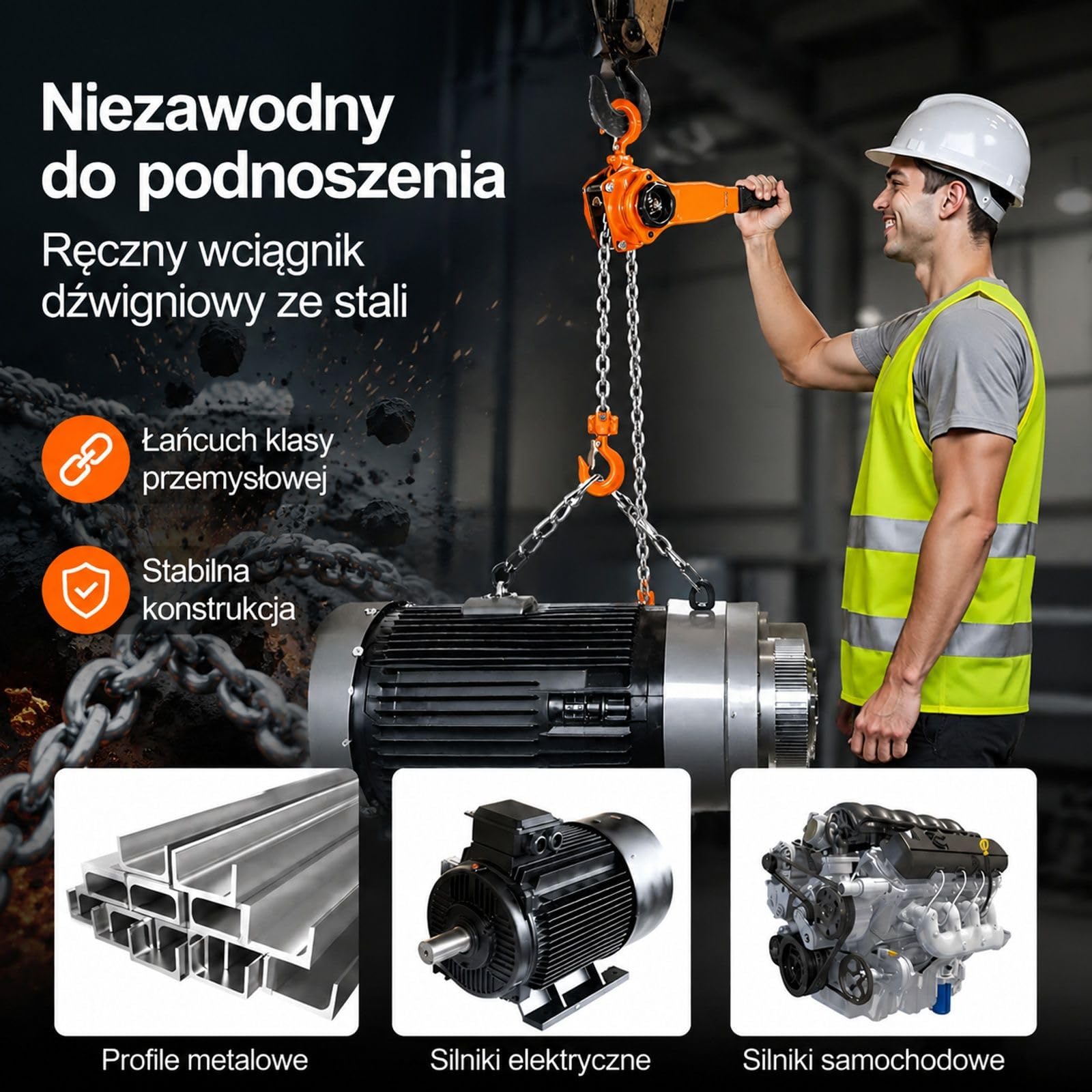 Wciągnik dźwigniowy 1 t, ręczny podnośnik łańcuchowy 3 m ze stali stopowej, podwójna zapadka, haki obrotowe 360 do magazynu budowy garażu