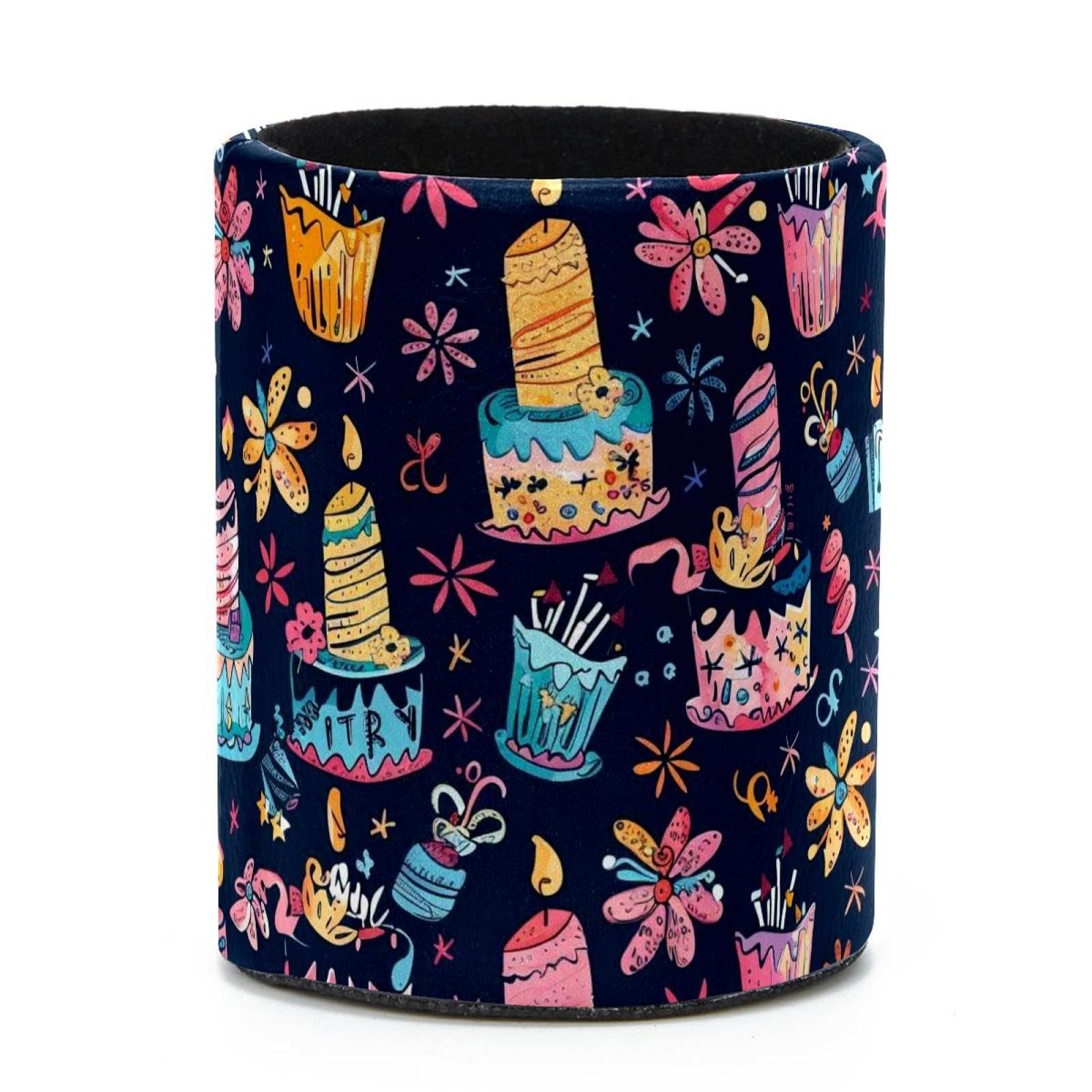 VAPOKF Round Pencil Holders for Desk, Flowers Birthday Cake Pen Holders Pen Pot Makeup Brushes Storage Desktop Stationery Supplies Organiser for Home Office