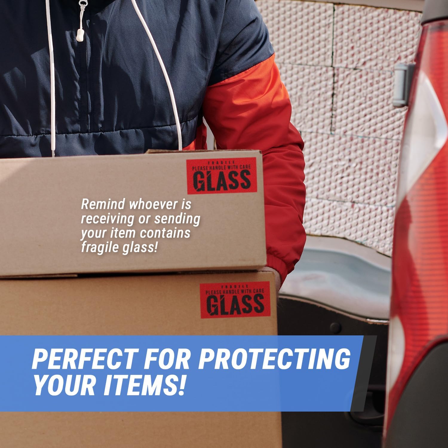 300 Labels - Handle with Care: 5 x 3 Inch - Fragile, Glass Stickers for Safe Shipping and Handling (Red-Black / 1 Roll)