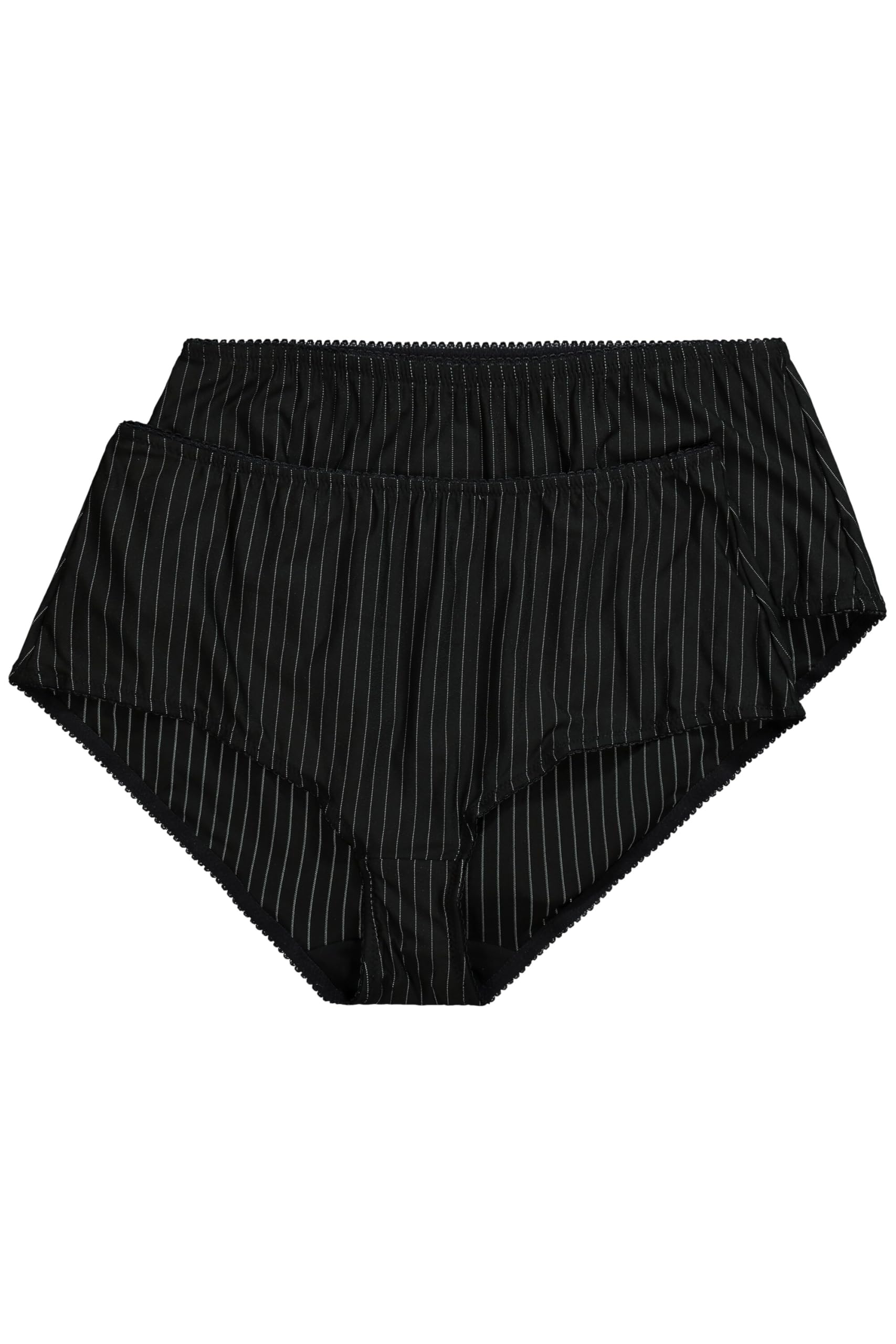 Ulla Popken Women's Schwarz Midislips, 2Er-Pack, Nadelstreifen, Höher Geschnitten Briefs,