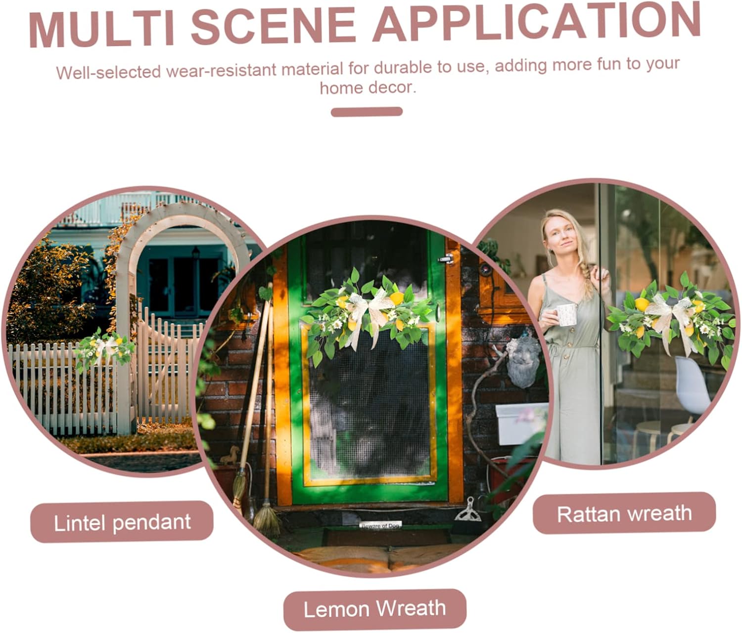 NOLITOY 3pcs Lemon Wreath Pendant Decor Simulation Lemon Fruit Wreath for Front Door Wall and Home Decoration for Seasonal Festivities and Weddings