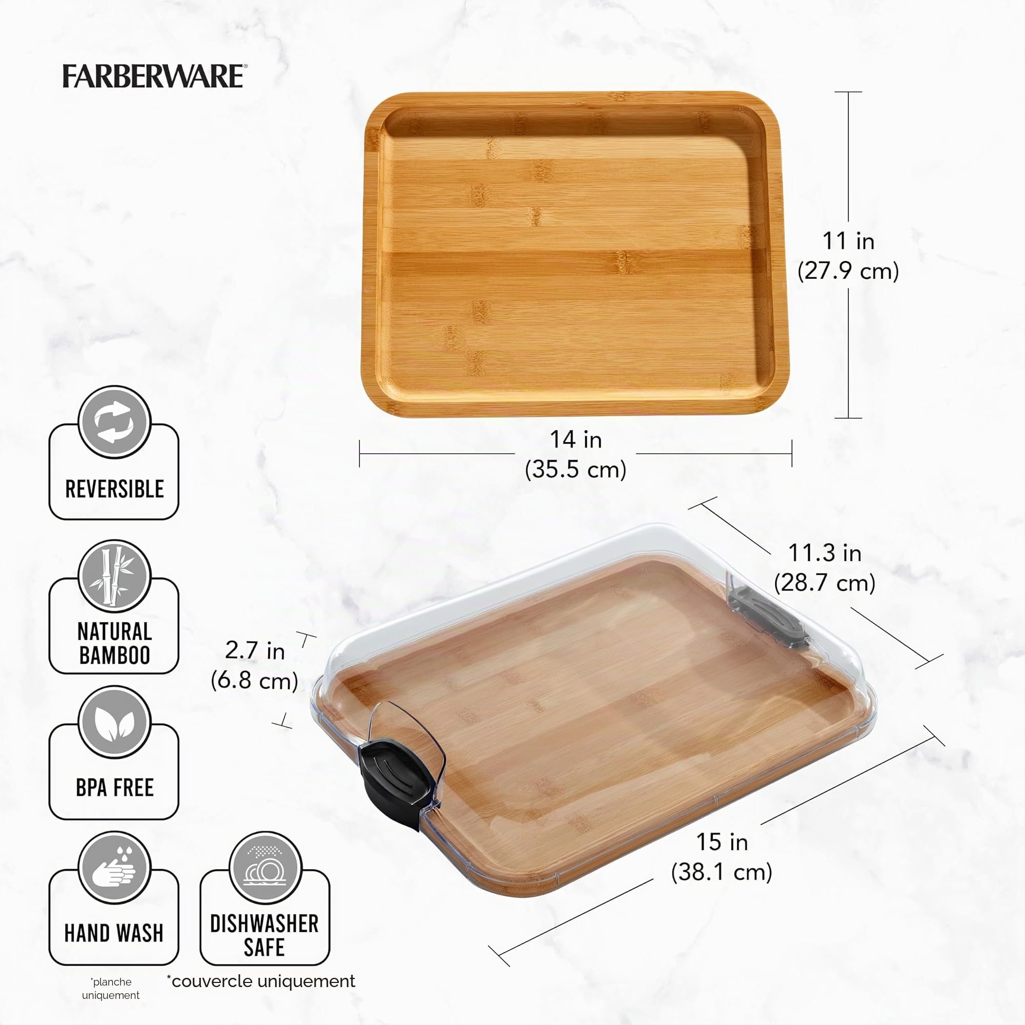 Farberware Build-A-Board Planche à découper en bambou avec couvercle verrouillable transparent et poignées noires, parfaite pour les charcuteries, les collations et plus encore. Prenez-le.