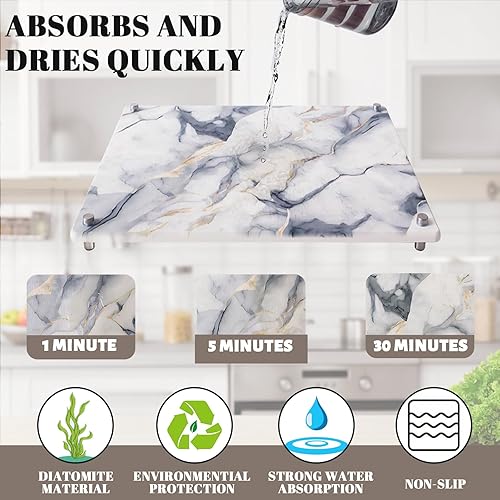 Miniatura 5 de Tapete de secado de piedra para encimera de cocina, 11.8 x 15.7 pulgadas, almohadilla de secado de platos de mármol súper absorbente, tapete de