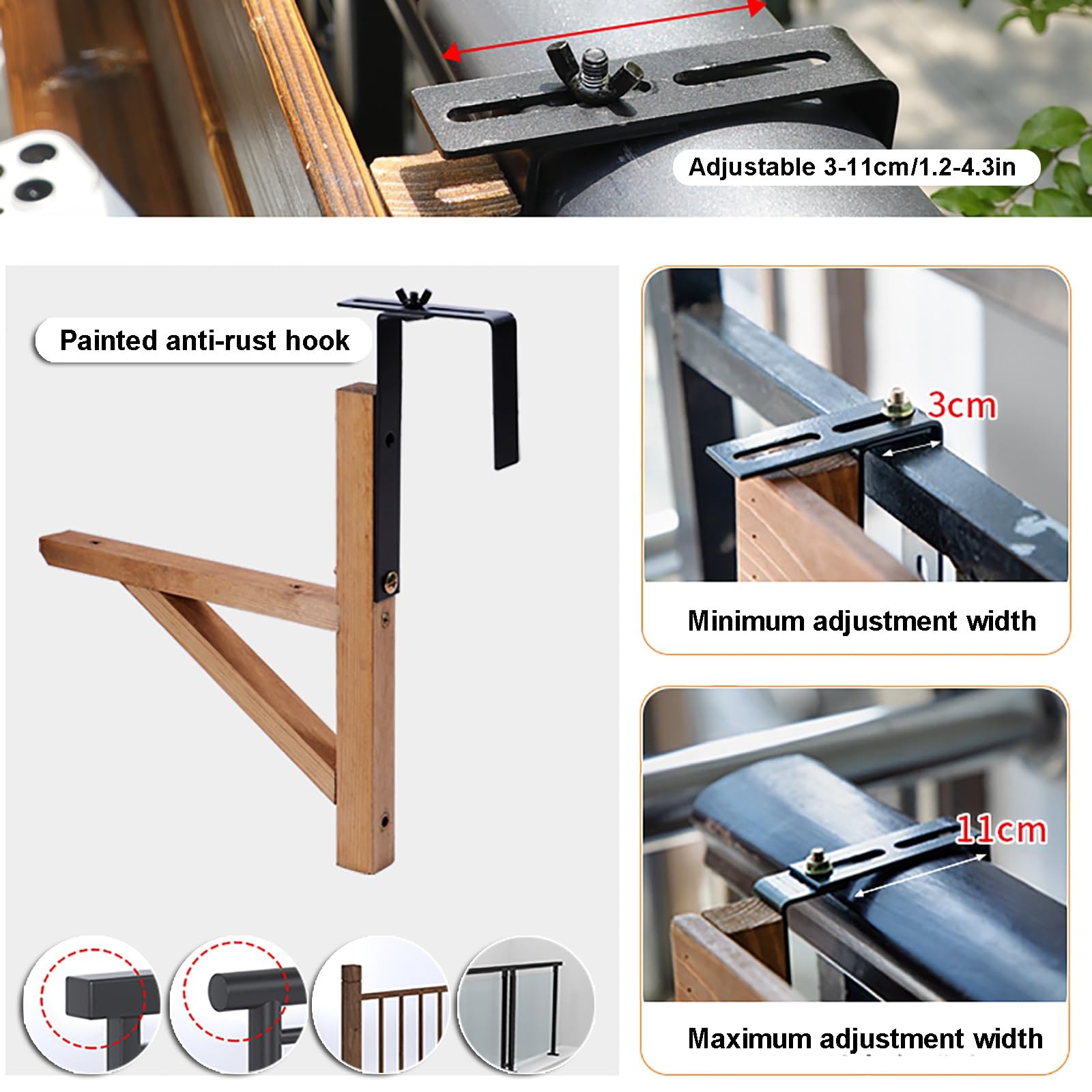 Tavolo da ringhiera, Tavolo Pieghevole da Balcone con ringhiera di Protezione, salvaspazio per Patio, terrazza, Veranda, Giardino (120 cm/47 Pollici)