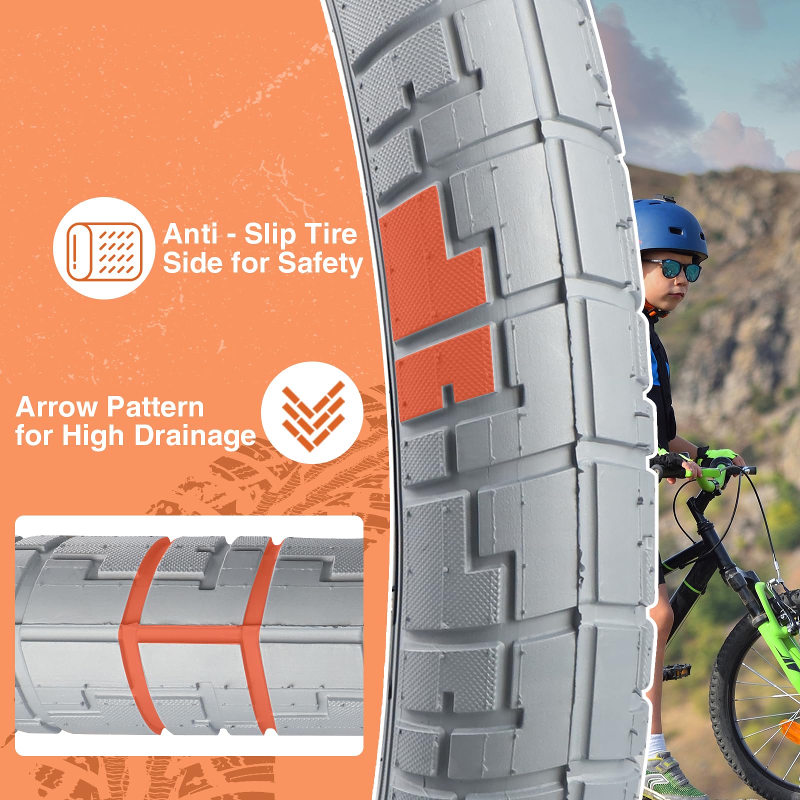 MEGHNA 20 Inch Bike Tires (20x2.4) With Inner Tubes | Foldable Mountain Bike Tires, 2-Pack