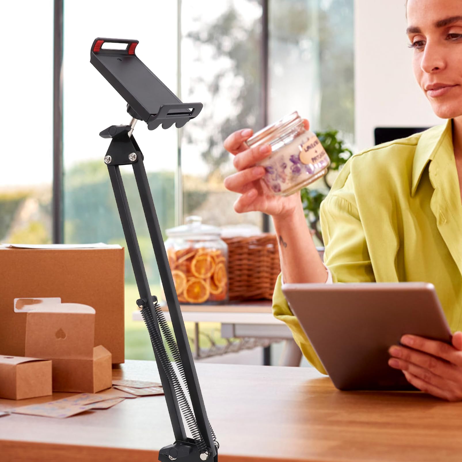 Tablet Halterung mit Drehung Faltbarer Handyhalter für Bett Küche Büro Stabiler Metallarm Installieren für Smartphones und Tablets