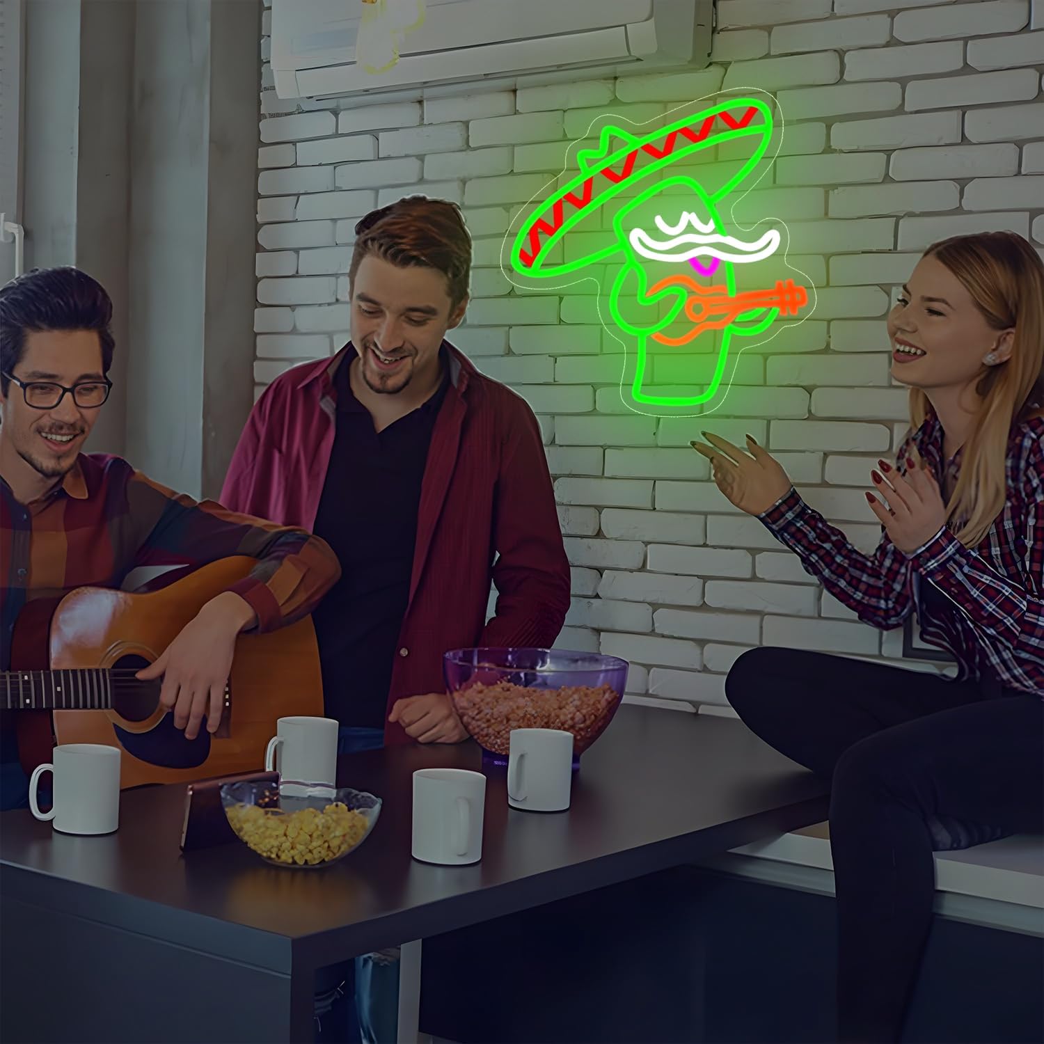 Cinco De Mayo Cactus Neon Sign Neon Light Mexico LED Neon Sign for Wall Decoration, Guitar Cactus Neon Signs, Cinco De Mayo Neon Signs for Bedroom Playroom Kids Room Home Bar Party Store Gift