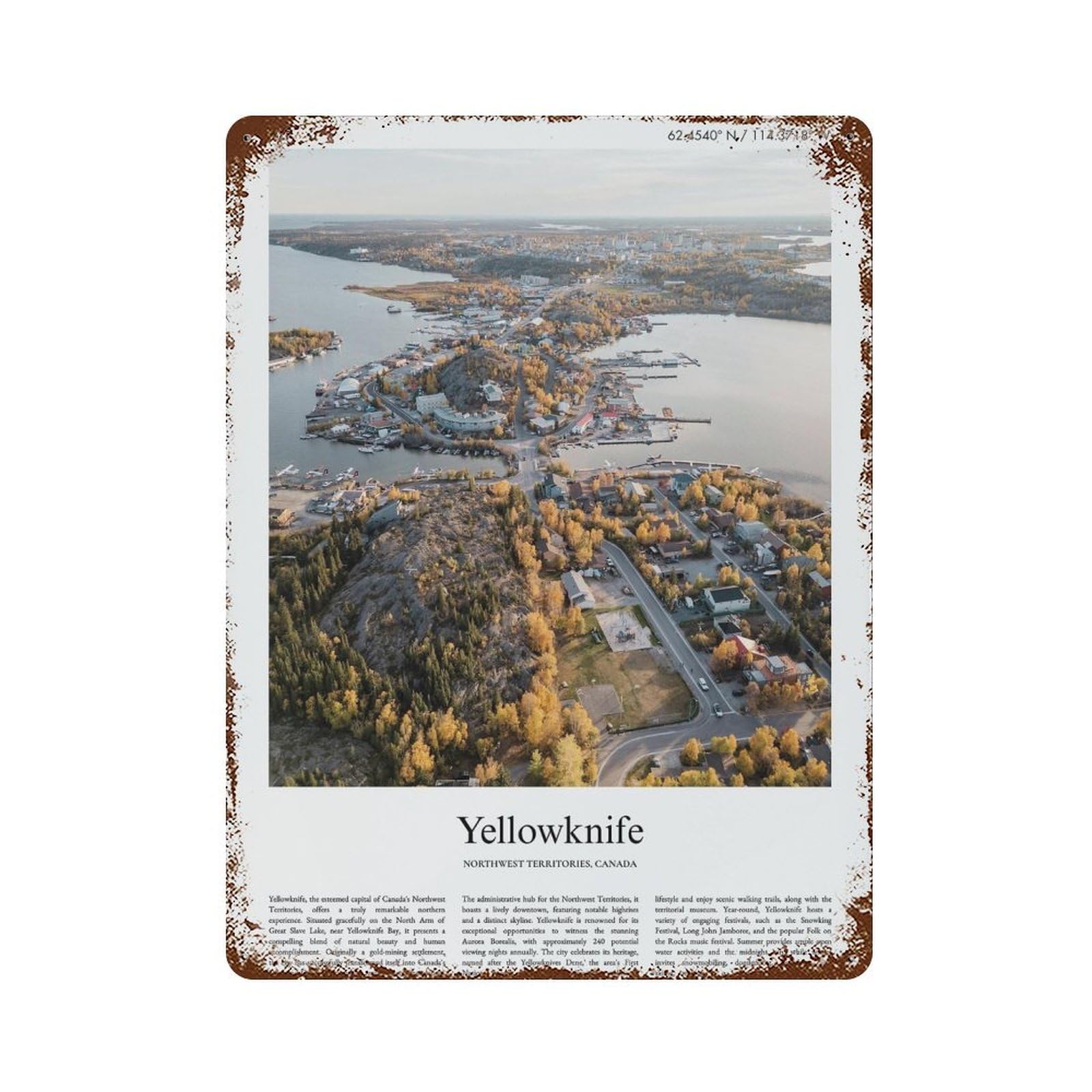 xiaoxiaoshen Yellowknife Northwest Territories, Canada City Scenery Wall Decor Art Metal Tin Poster Modern Home Decor Art Home Bar Shop Decorations Vintage Sign 40x30cm