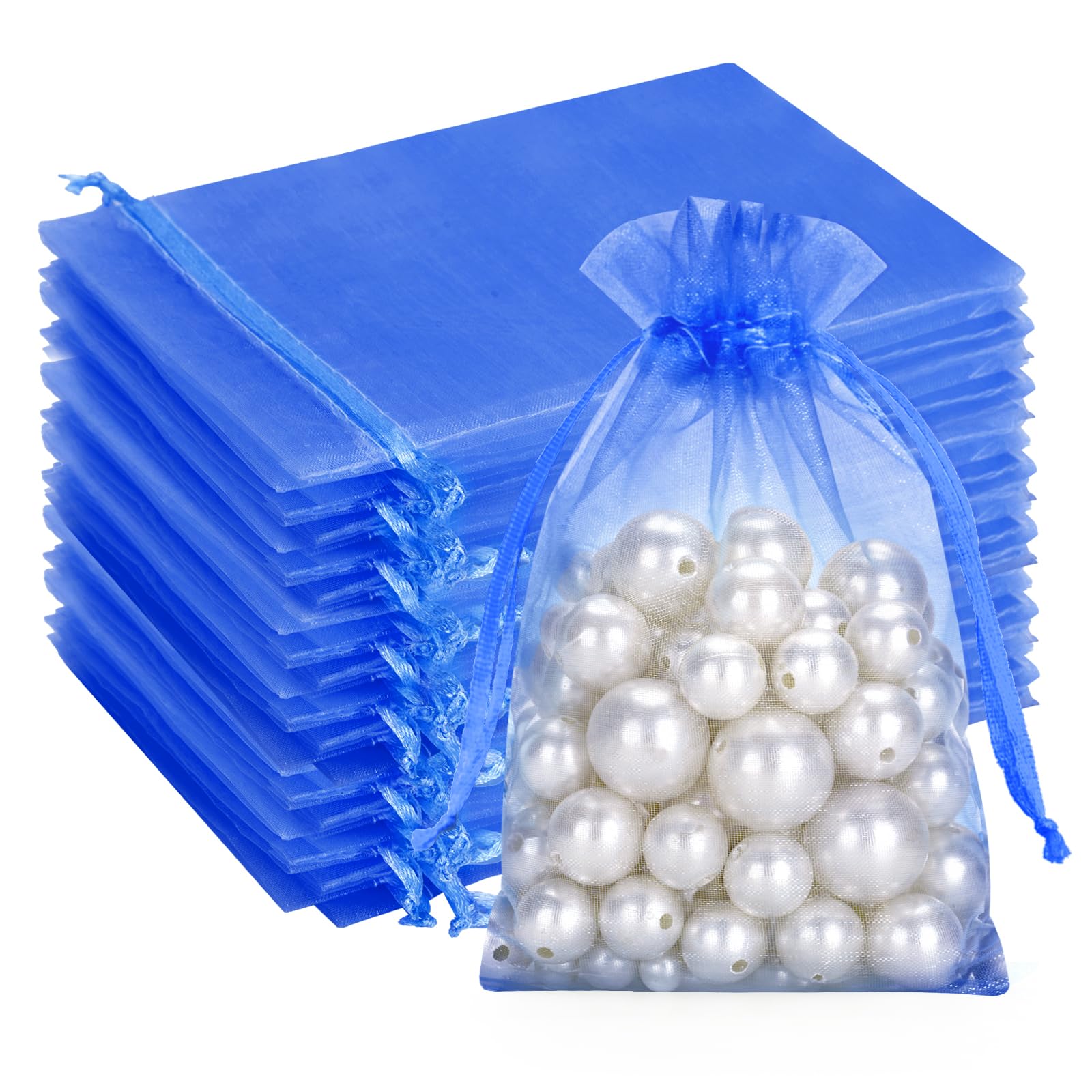 G2PLUS 100PCS Bolsas Organza Azul: Bolsas de Organza de Regalo con Cordón 10×15CM para Boda Favores Joyas y Dulces