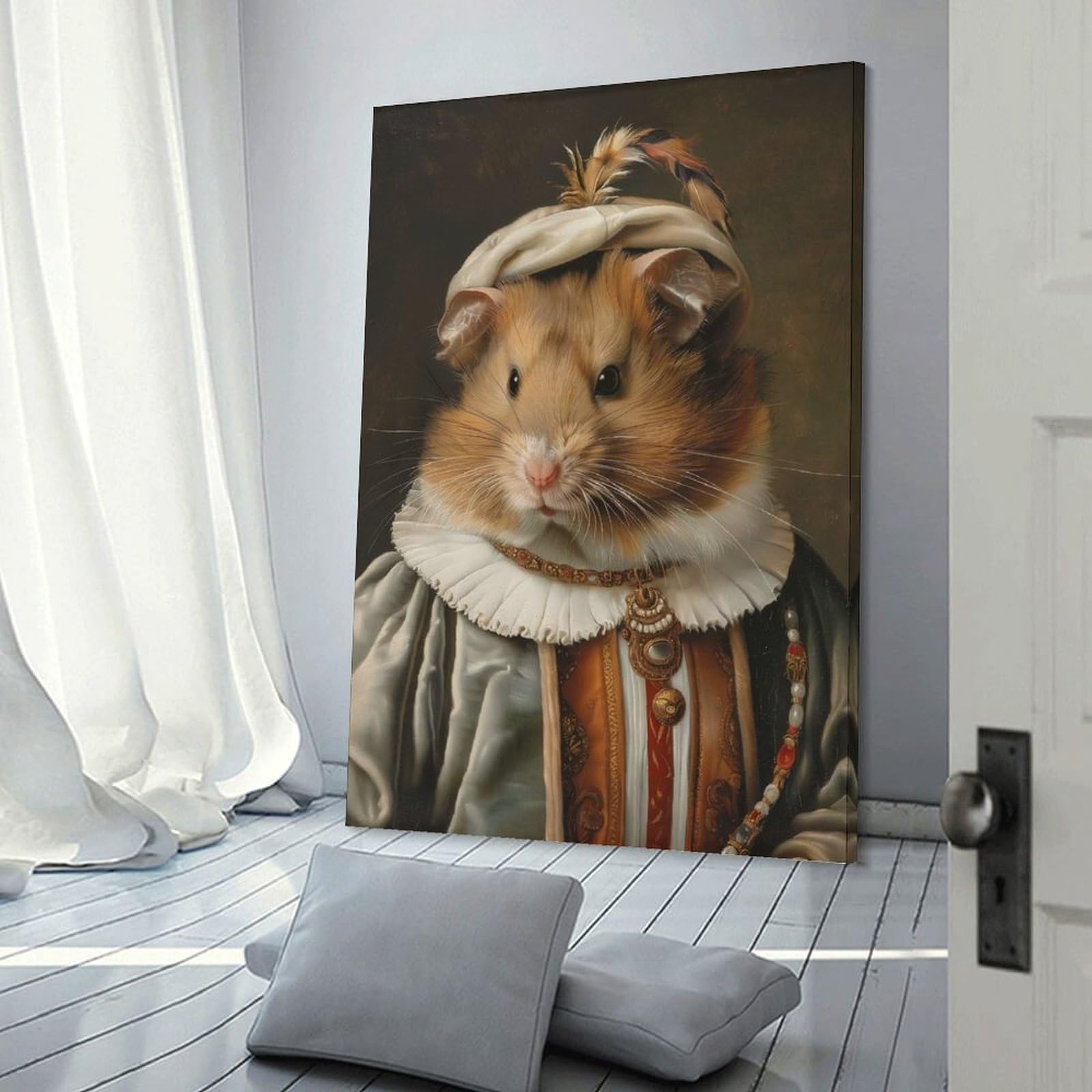 Junmoney Frame-Style-12 Canvas Wall Decor Medieval Hamster Portrait, 12X18inch(30X45cm), For Home Lounge, Bedroom Or Reading Nook, Eye Catching Artwork For Blank Walls
