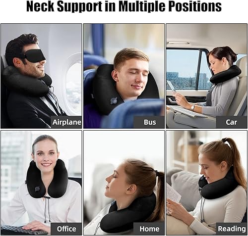 Miniatura 6 de urophylla Almohadas inflables de viaje para aviones 100 terciopelo suave inflables para viajes mascarillas de ojos contorneadas 3D almohada inflable