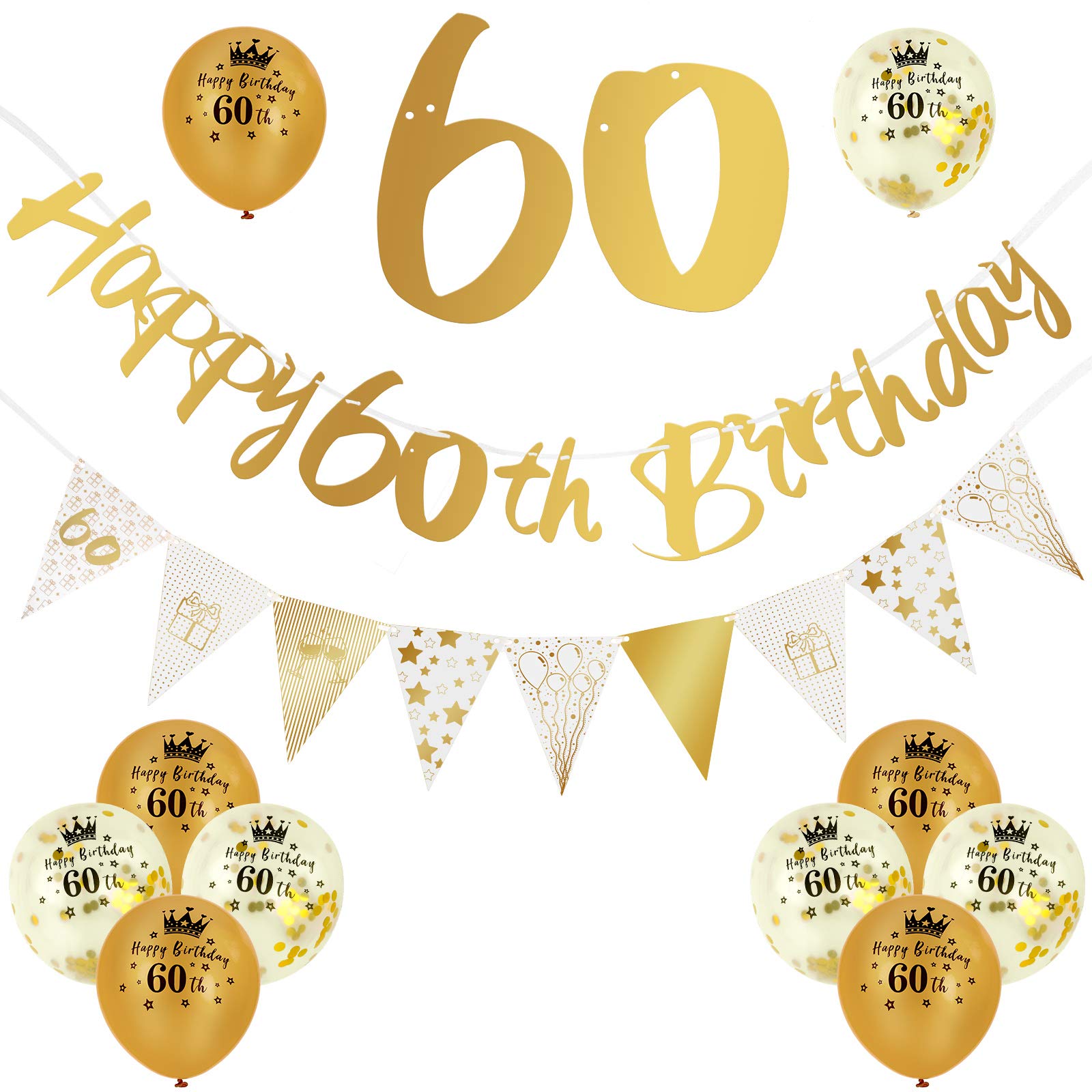 Rumia 60th Purple Birthday Balloons Decorations, 16 PCS Purple White Confetti Latex Balloons For Women Men Happy Birthday Party Wedding Anniversary Indoor Outdoor Party Supplies,12 Inch (60th