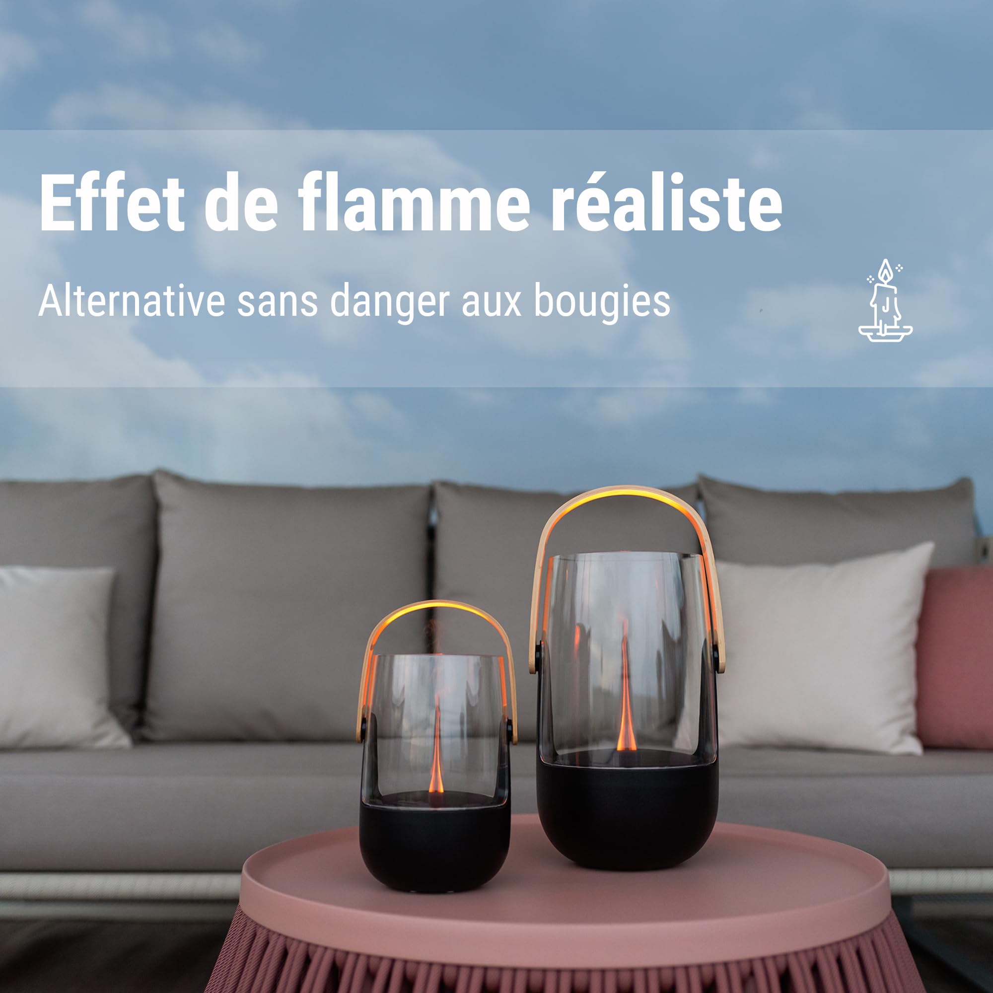 Stadler Form diffuseur d'arômes & lanterne Sophie little, avec batterie rechargeable jusqu'à 7h, l'intérieur et l'extérieur, parfumé, effet de flamme, pour huiles essentielles, noir, poignée en bambou