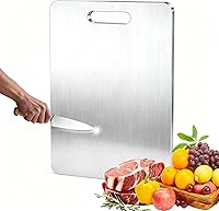 Vista 8 de Juego de 3 tablas de cortar de acero inoxidable para cocina, juego de tablas de cortar antiadherentes de acero inoxidable 304, aptas