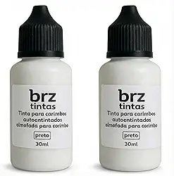 Kit 2 Frascos (2x30ml) - BRZ Tinta Preta para Carimbo, 30ml, Secagem Rápida, Qualidade Profissional