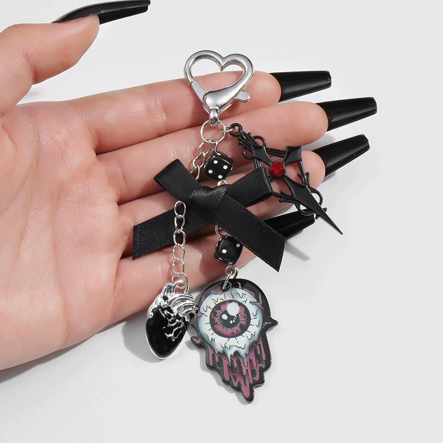 Angyape Halloween Keychain Y2k Goth Keychain Purse Bag Charms for Handbags Dice Bow Eye Cross Accessories Gifts for Women - Image 4