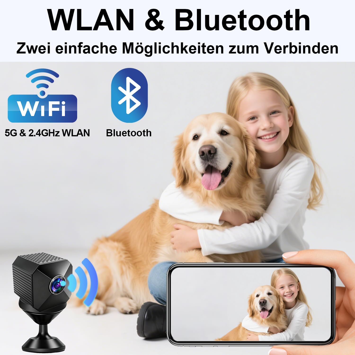 Mini Kamera 4K HD WLAN Kamera - Live Übertragung Handy APP Für WiFi Camera Indoor mit Akku Sicherheitskamera mit Bewegungsmelder/Nachtsich SD/Cloud-Speicher, Ideal für Haus & Haustiere