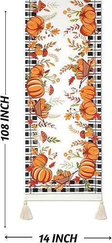 Miniatura 3 de Folkulture Camino de mesa de otoño, 108 pulgadas, de algodón, estilo bohemio, para mesa auxiliar, calabaza o decoración de otoño