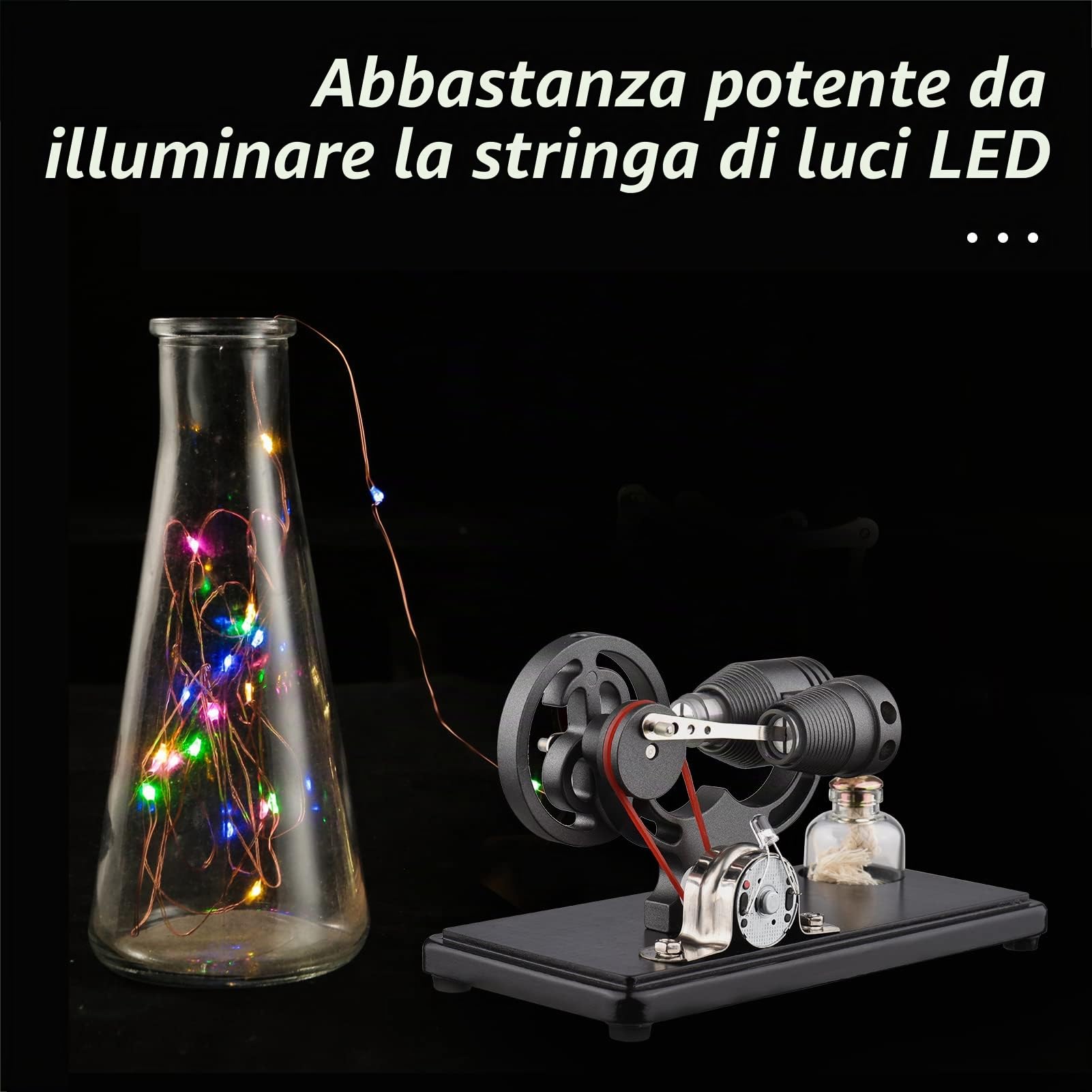 Bisofice Modello di Motore Stirling ad aria calda con luce a LED, Progettazione Volante di inerzia, Modello di sperimentazione Scientifica, Giocattolo educativo DIY per Insegnanti, Adulti e Bambini