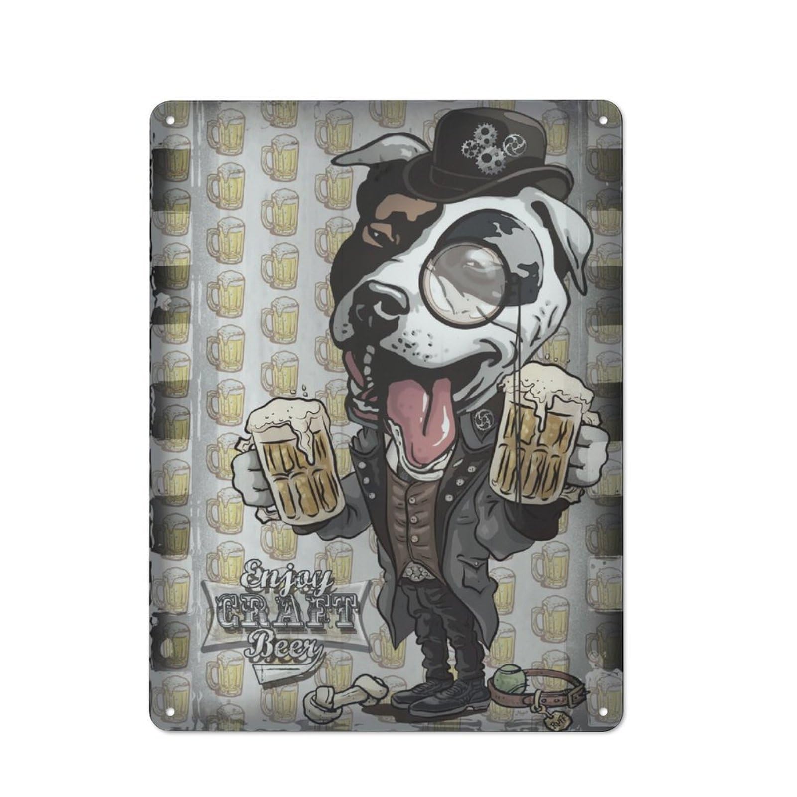 Junmoney Pit Bull Enjoy Craft Beer Metal Sign 40X30cm With For Workshop Wall, Rustic Decor, For Garage, Workshop And Man Cave Decoration