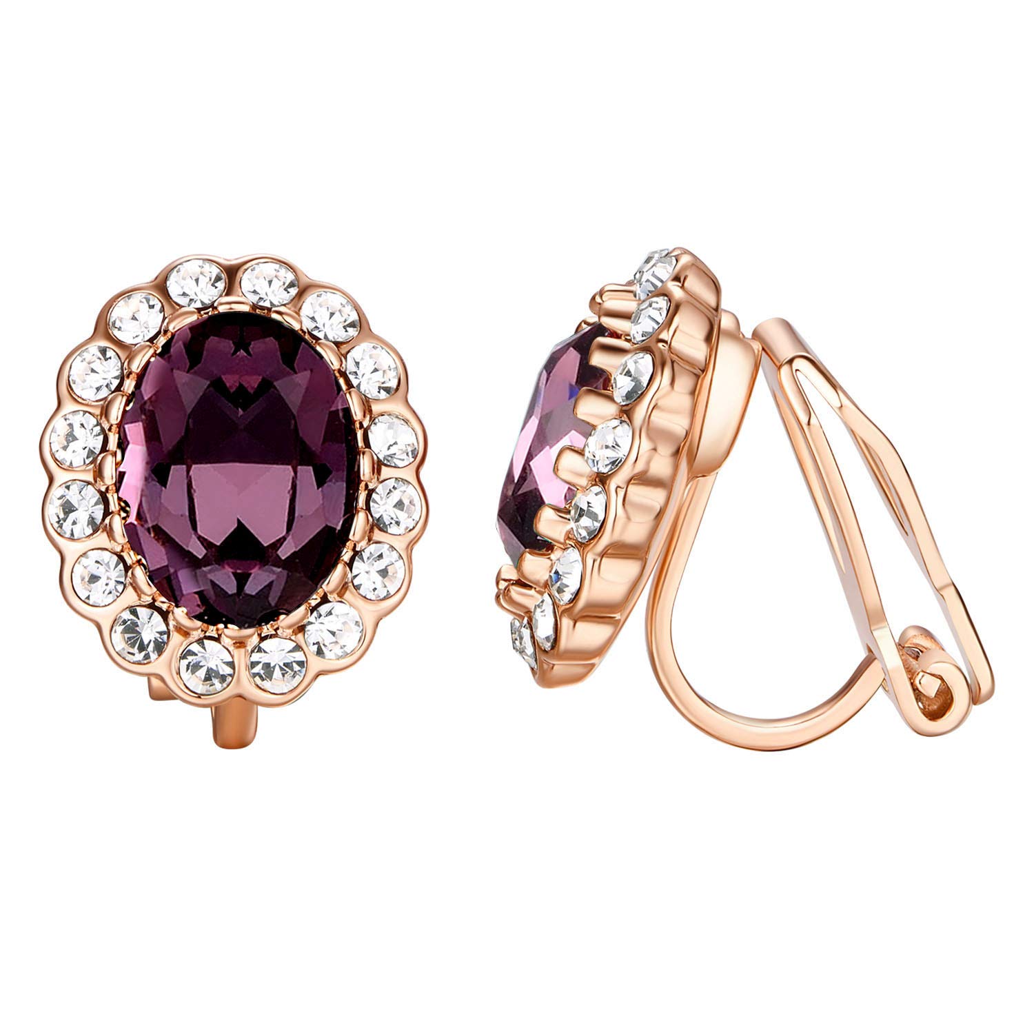 Yoursfs Purple Rhinestone Clip on Earring for Women Cubic Zirconia 18k Rose Gold Clip on Earrings non Pierced Trendy Jewelry