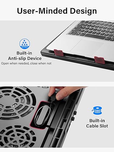 Miniatura 5 de Kootek Almohadilla de enfriamiento para laptop, enfriador de laptop con 5 ventiladores silenciosos para computadora de 12 a 17 pulgadas, ventilador