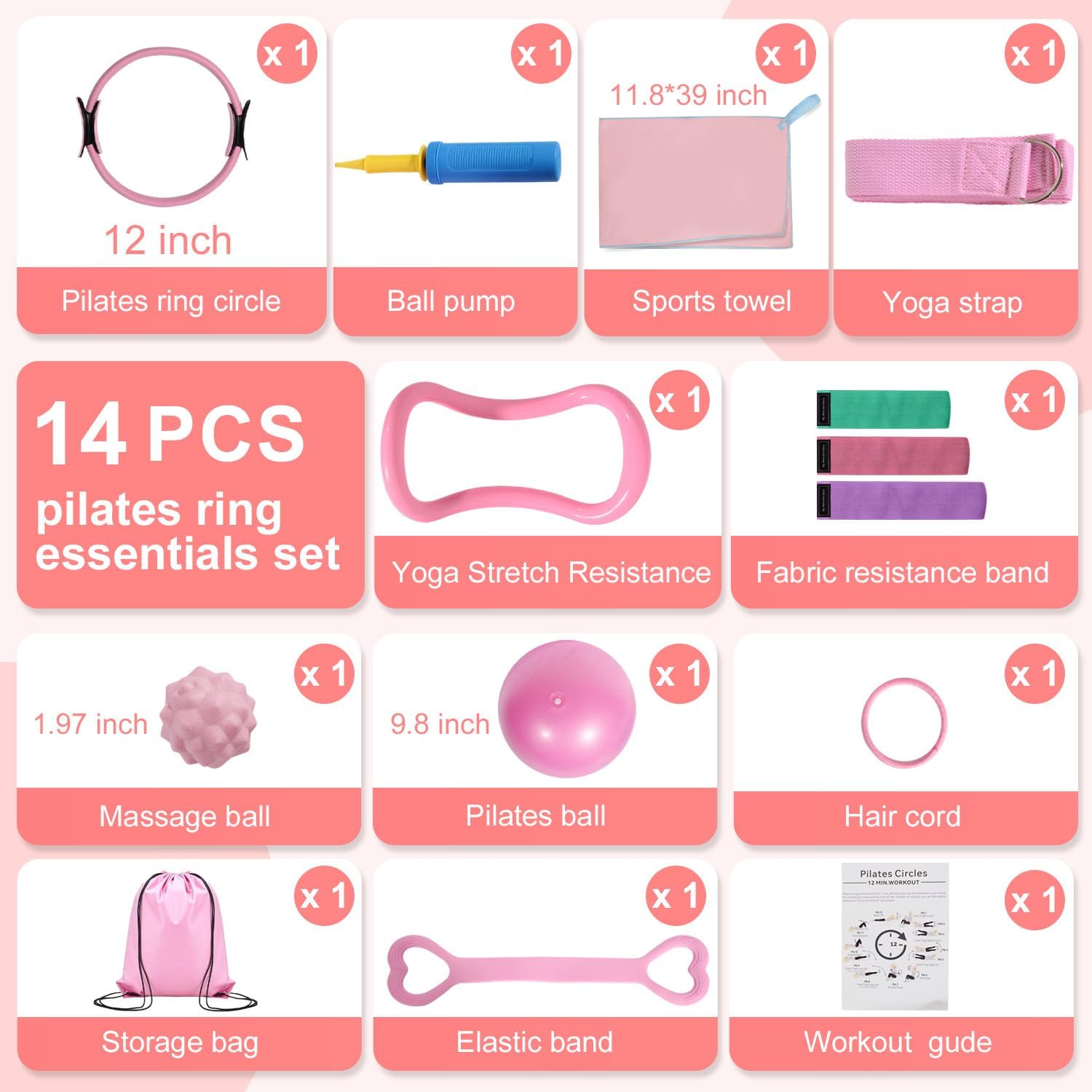 Pilates Ring Set with Resistance Bands– Anti-Slip Magic Circle Pilates Ring for Home Workouts, Full-Body Toning, Strength Training for Women 14PCS - Image 2